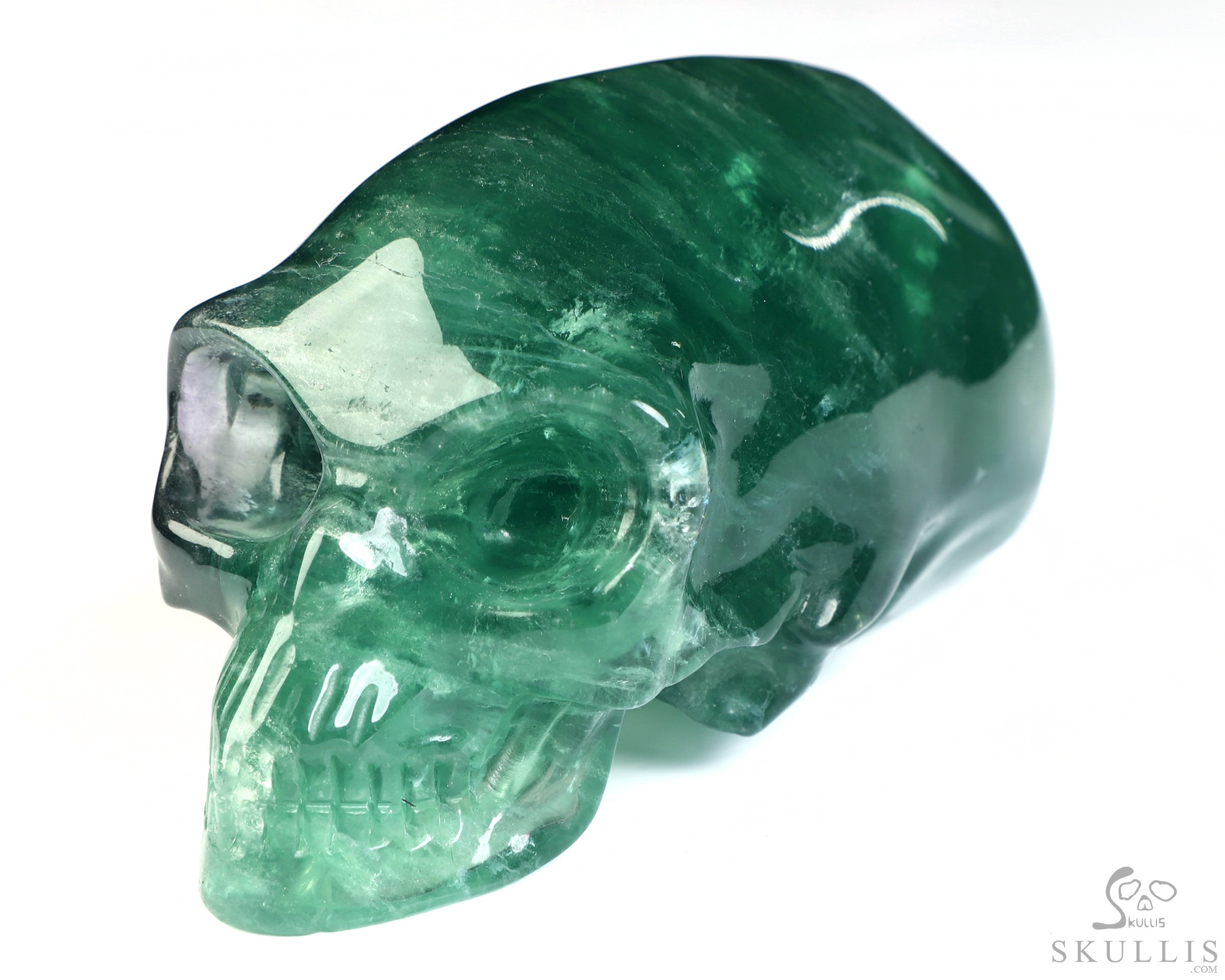 4.5" Fluorite Hand Carved Crystal Elongated Mayan Alien Skull Sculpture, Crystal Healing 4.5" Fluorite Hand Carved Crystal Elongated Mayan Alien Skull Sculpture, Crystal Healing