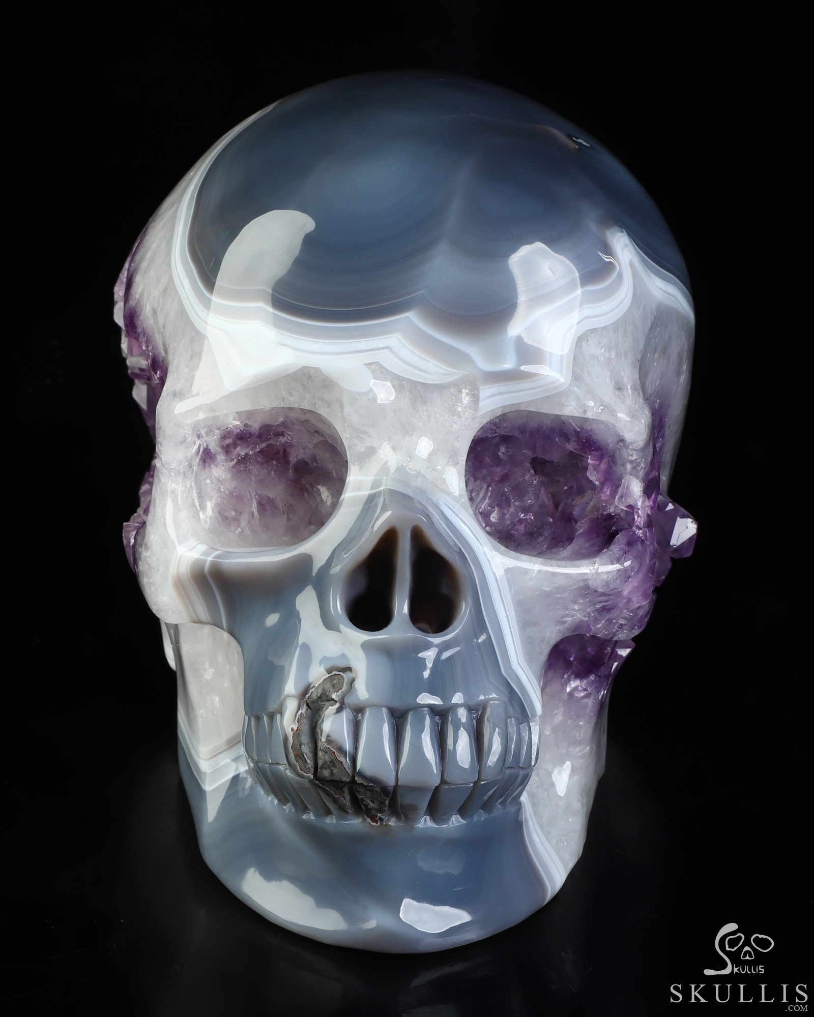 Lifesized 8.3" Agate Amethyst Geode Hand Carved Crystal Skull, Super Realistic, Crystal Healing Lifesized 8.3" Agate Amethyst Geode Hand Carved Crystal Skull, Super Realistic, Crystal Healing