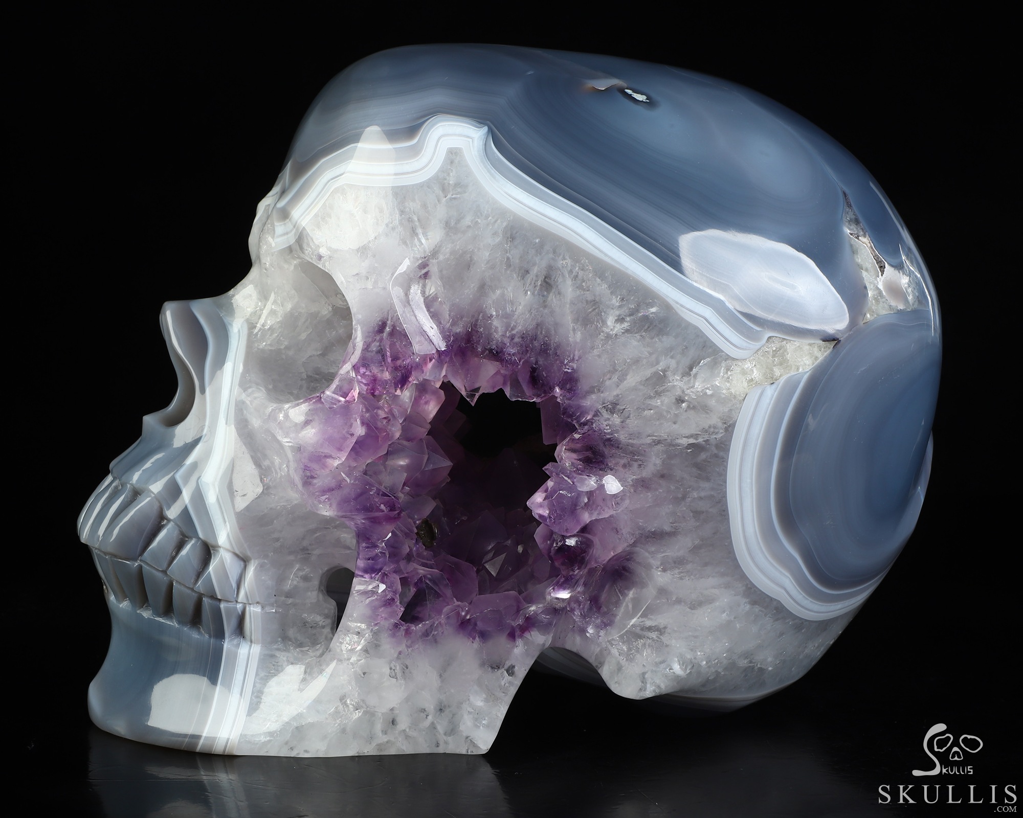 Lifesized 8.3" Agate Amethyst Geode Hand Carved Crystal Skull, Super Realistic, Crystal Healing Lifesized 8.3" Agate Amethyst Geode Hand Carved Crystal Skull, Super Realistic, Crystal Healing