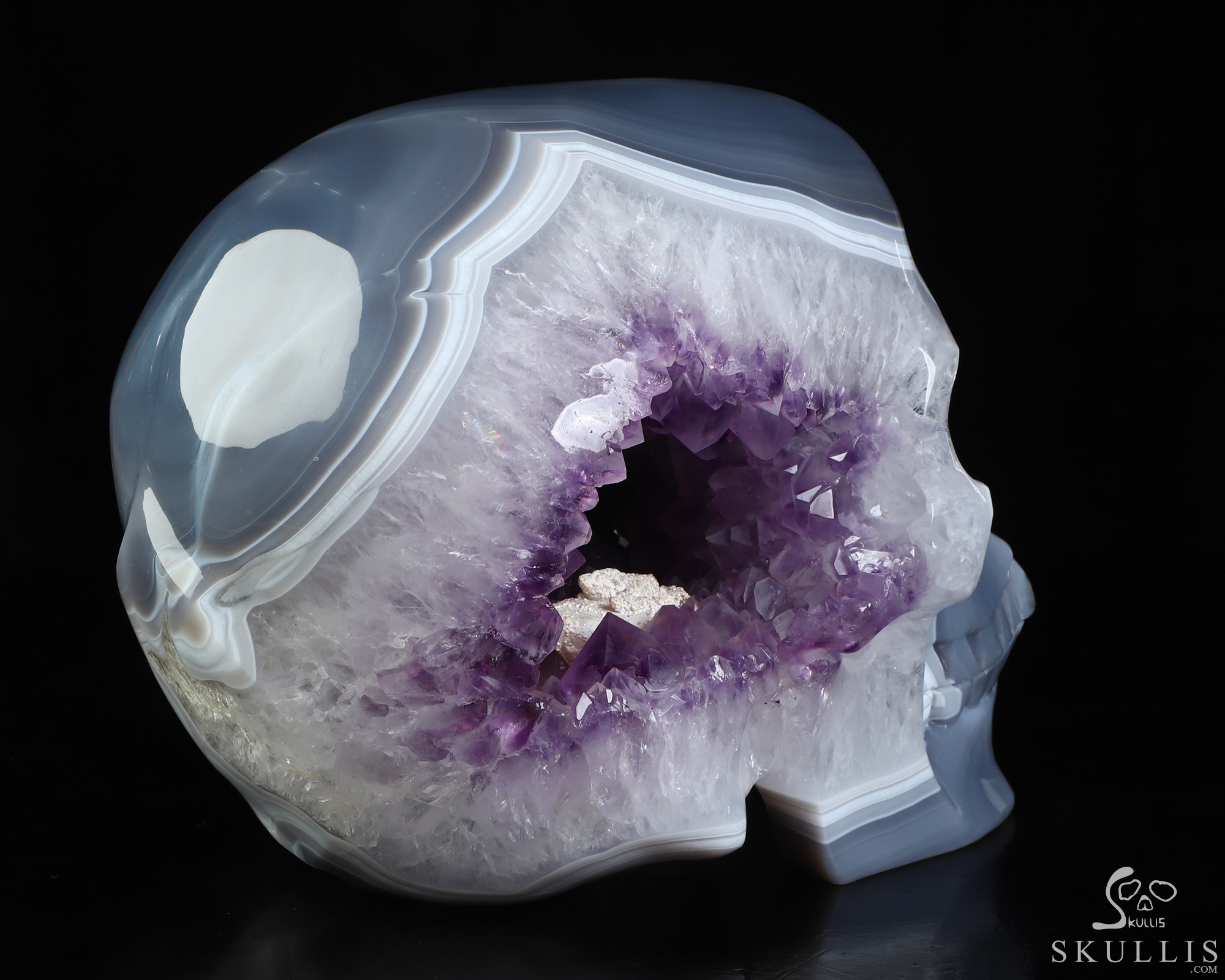 Lifesized 8.3" Agate Amethyst Geode Hand Carved Crystal Skull, Super Realistic, Crystal Healing Lifesized 8.3" Agate Amethyst Geode Hand Carved Crystal Skull, Super Realistic, Crystal Healing
