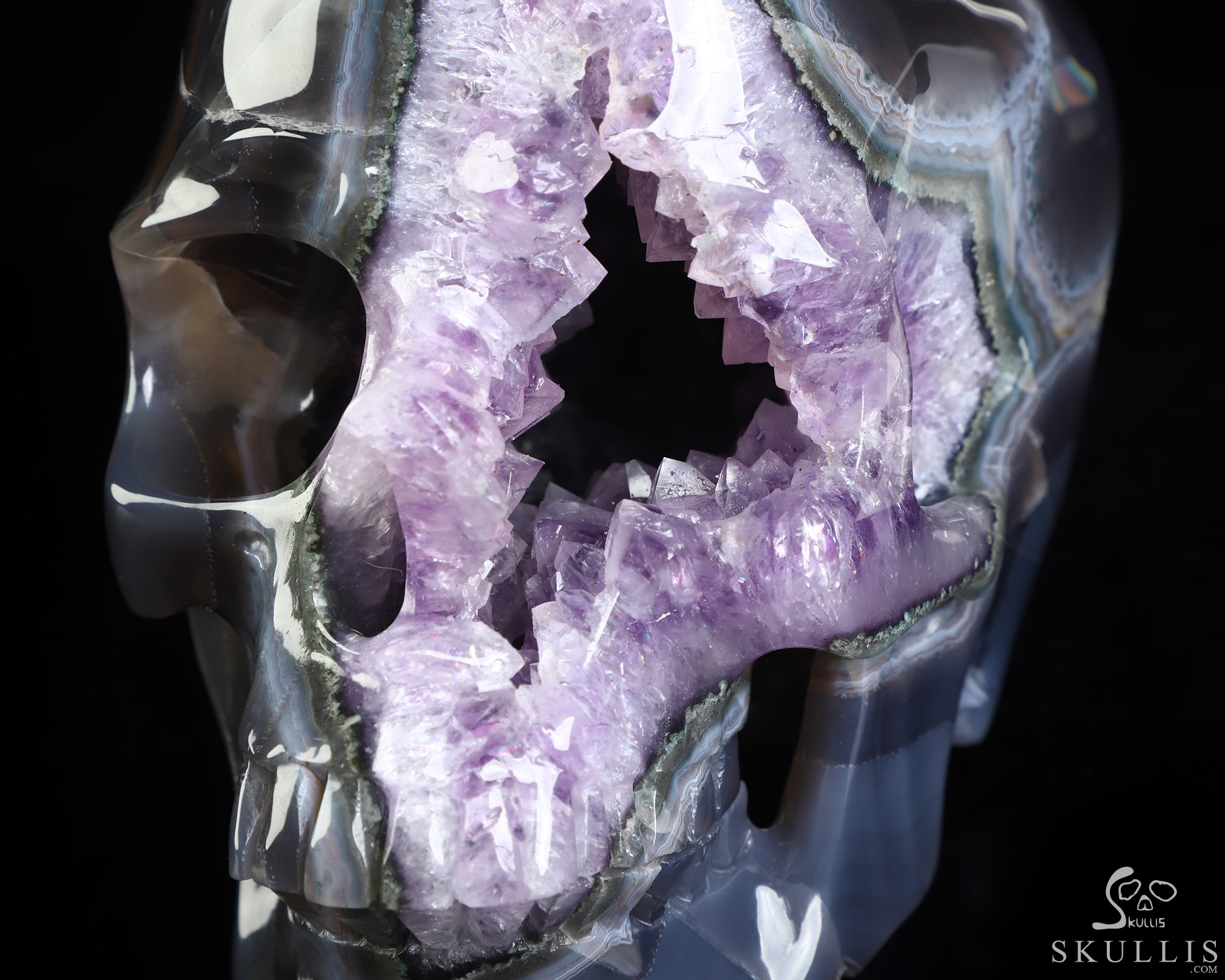 Lifesized 6.3" Agate Amethyst Geode Hand Carved Crystal Skull, Super Realistic, Crystal Healing Lifesized 6.3" Agate Amethyst Geode Hand Carved Crystal Skull, Super Realistic, Crystal Healing