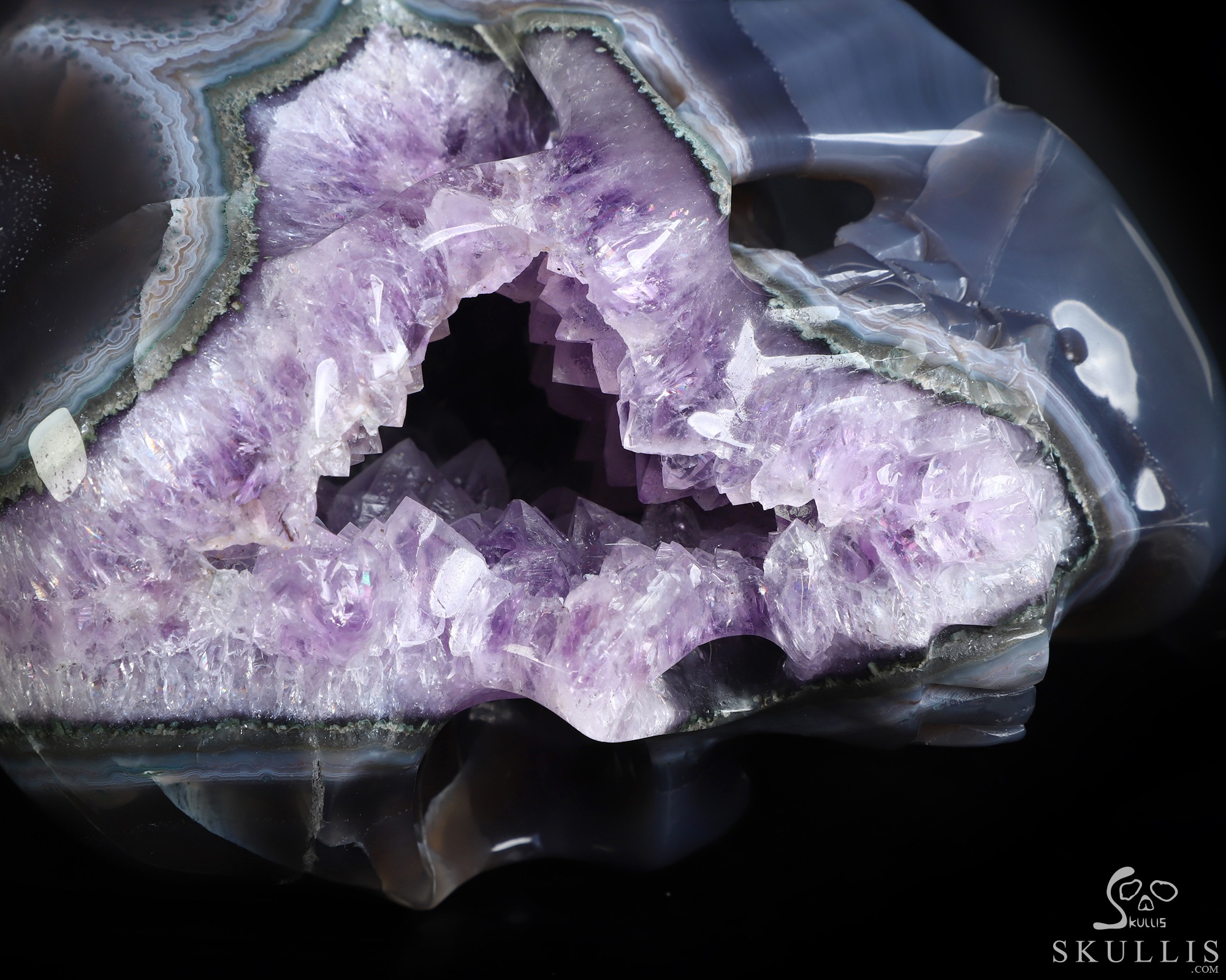 Lifesized 6.3" Agate Amethyst Geode Hand Carved Crystal Skull, Super Realistic, Crystal Healing Lifesized 6.3" Agate Amethyst Geode Hand Carved Crystal Skull, Super Realistic, Crystal Healing