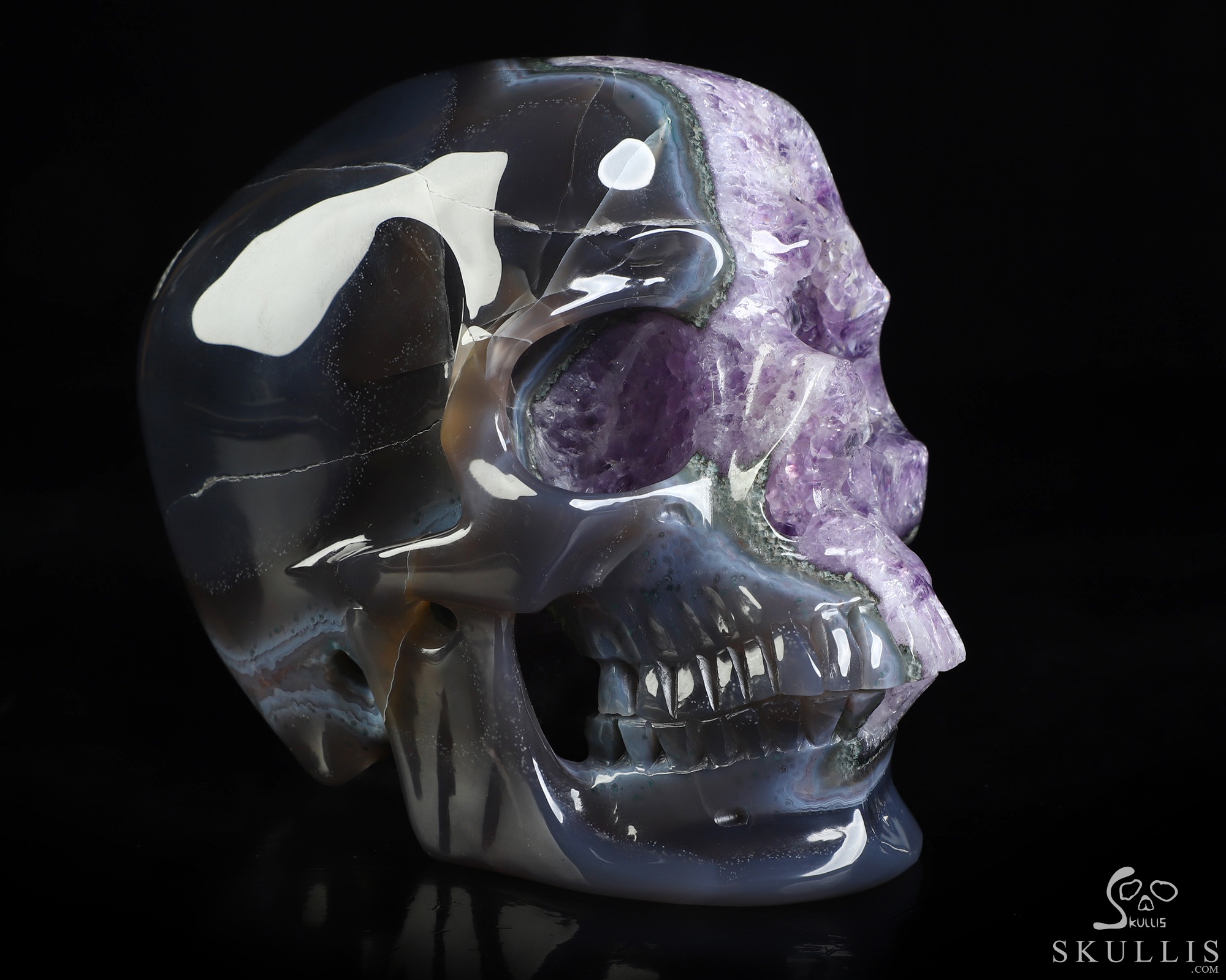 Lifesized 6.3" Agate Amethyst Geode Hand Carved Crystal Skull, Super Realistic, Crystal Healing Lifesized 6.3" Agate Amethyst Geode Hand Carved Crystal Skull, Super Realistic, Crystal Healing