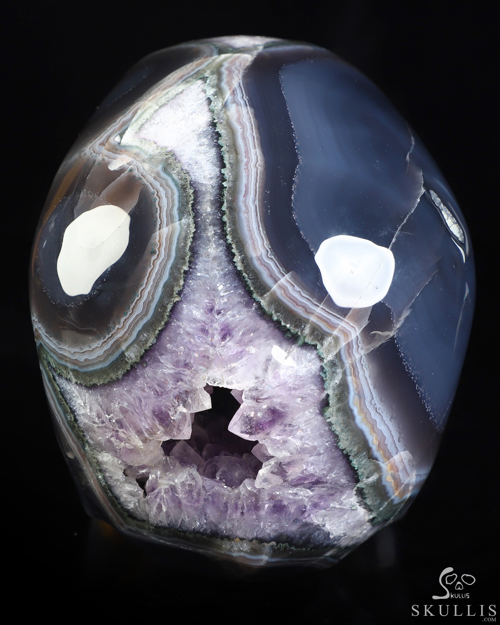 Lifesized 6.3" Agate Amethyst Geode Hand Carved Crystal Skull, Super Realistic, Crystal Healing Lifesized 6.3" Agate Amethyst Geode Hand Carved Crystal Skull, Super Realistic, Crystal Healing