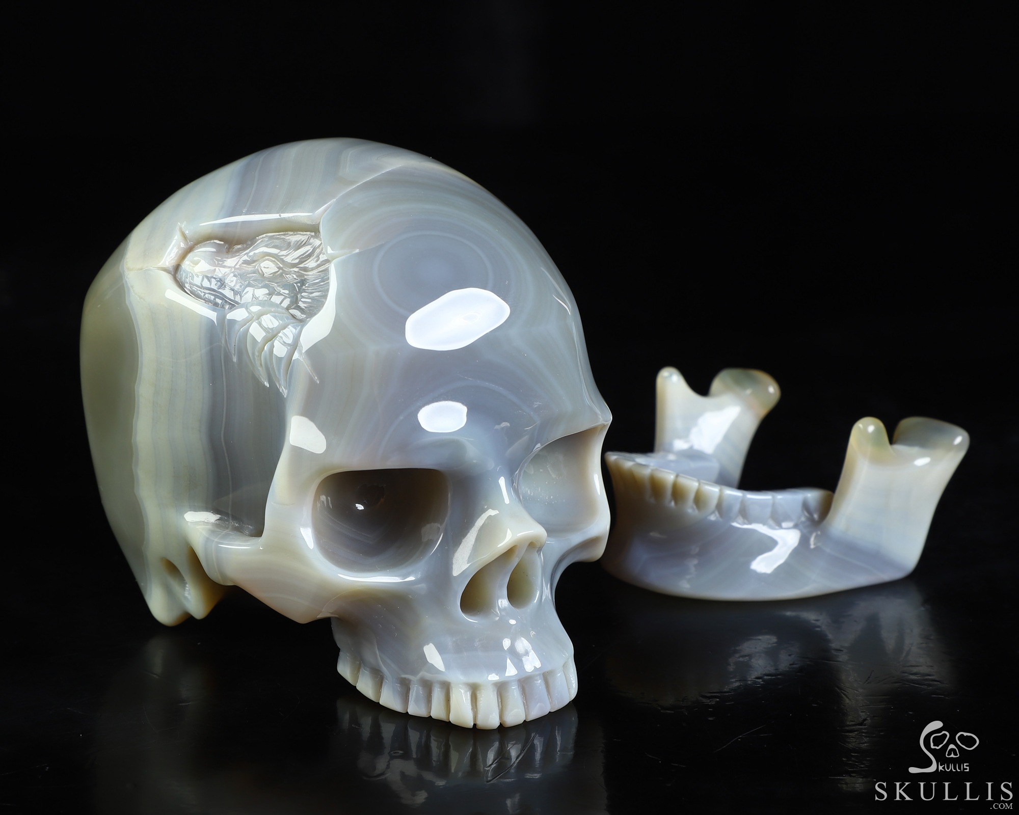 5.0" Banded Agate Hand Carved Crystal Detachable Skull Sculpture, Crystal Healing 5.0" Banded Agate Hand Carved Crystal Detachable Skull Sculpture, Crystal Healing
