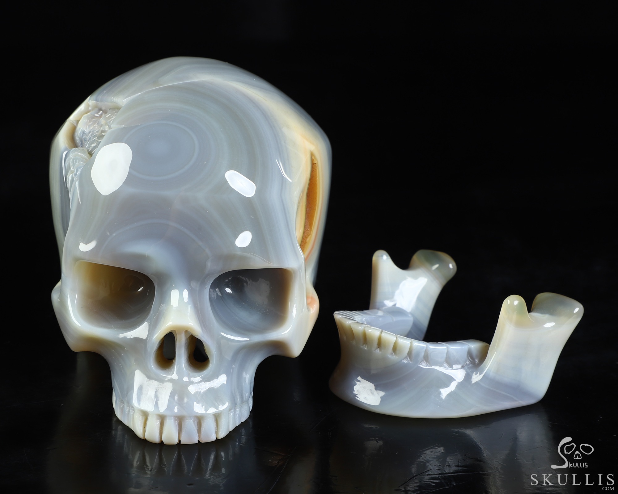 5.0" Banded Agate Hand Carved Crystal Detachable Skull Sculpture, Crystal Healing 5.0" Banded Agate Hand Carved Crystal Detachable Skull Sculpture, Crystal Healing