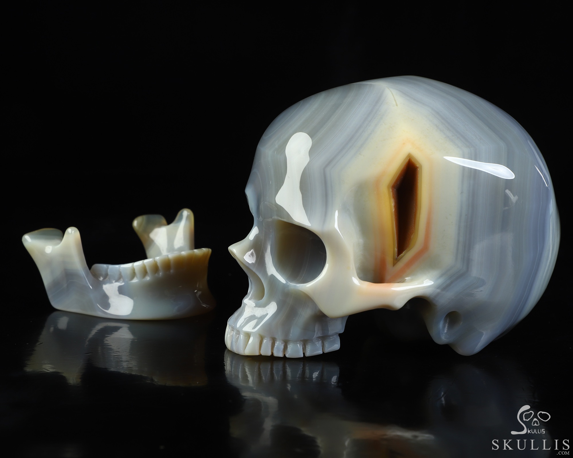 5.0" Banded Agate Hand Carved Crystal Detachable Skull Sculpture, Crystal Healing 5.0" Banded Agate Hand Carved Crystal Detachable Skull Sculpture, Crystal Healing