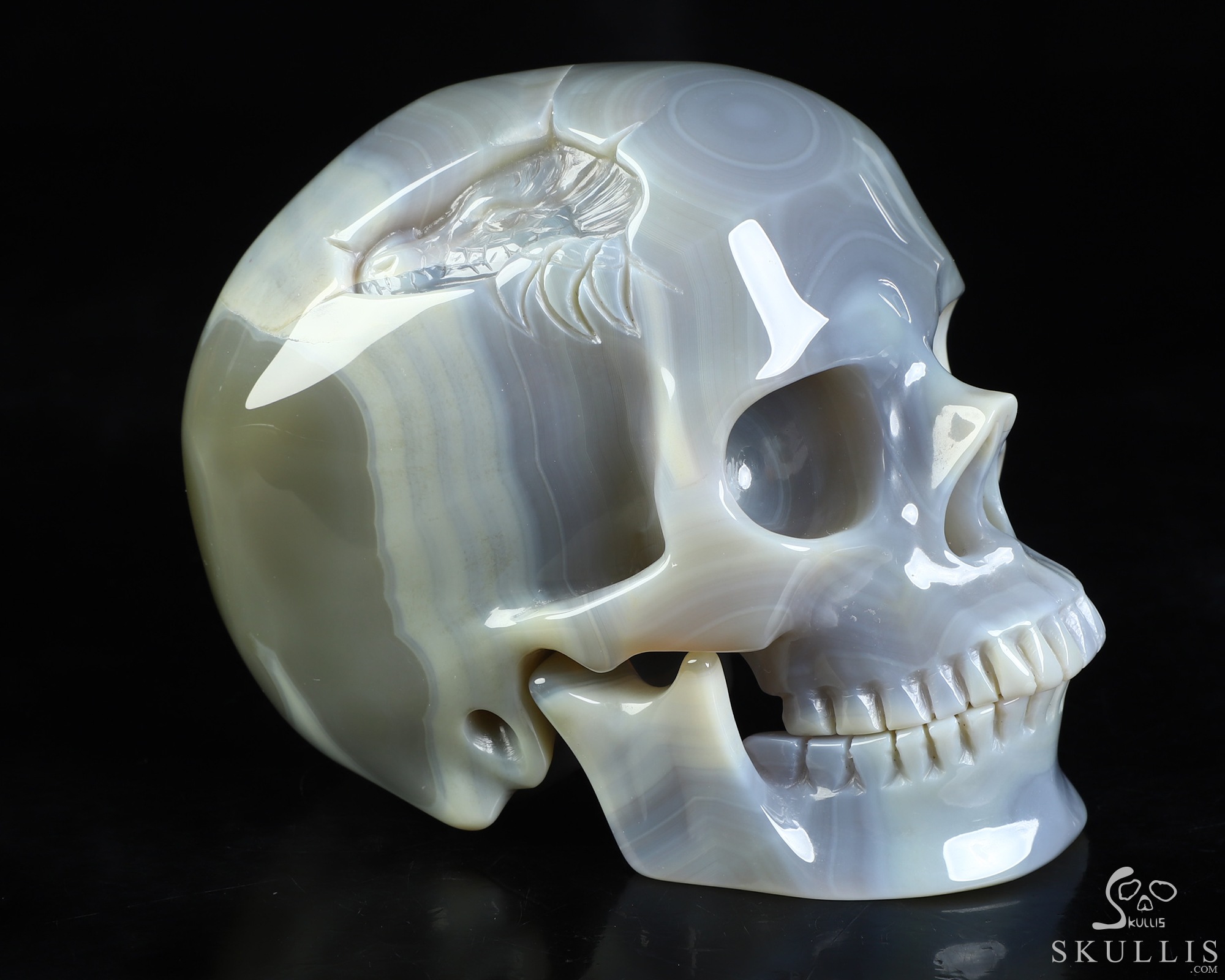 5.0" Banded Agate Hand Carved Crystal Detachable Skull Sculpture, Crystal Healing 5.0" Banded Agate Hand Carved Crystal Detachable Skull Sculpture, Crystal Healing