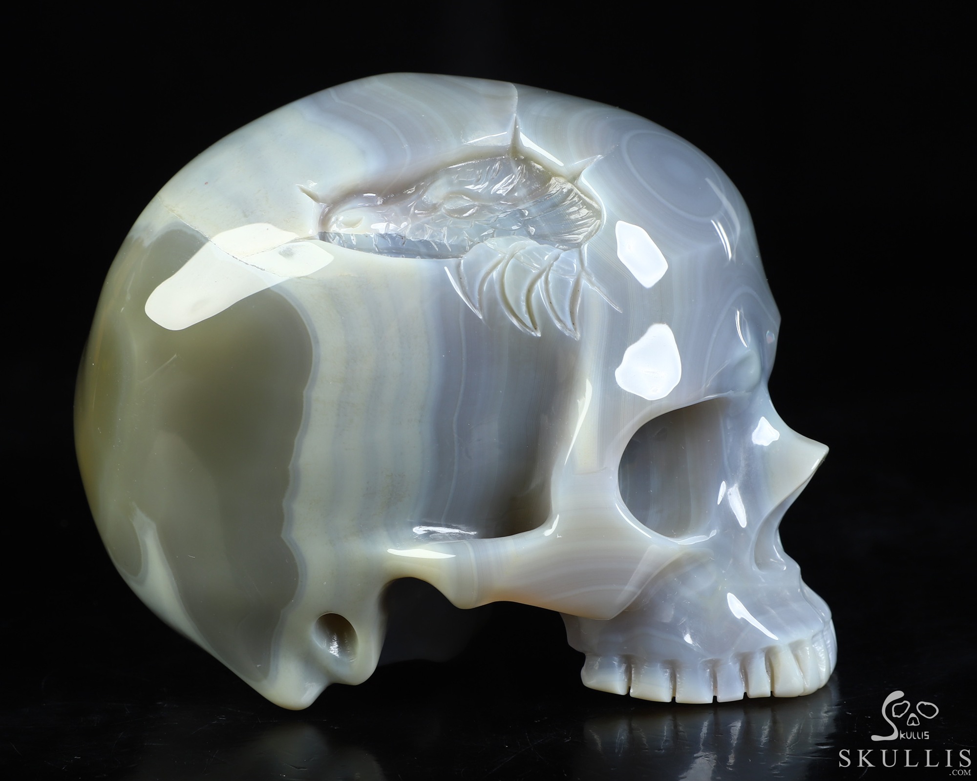 5.0" Banded Agate Hand Carved Crystal Detachable Skull Sculpture, Crystal Healing 5.0" Banded Agate Hand Carved Crystal Detachable Skull Sculpture, Crystal Healing