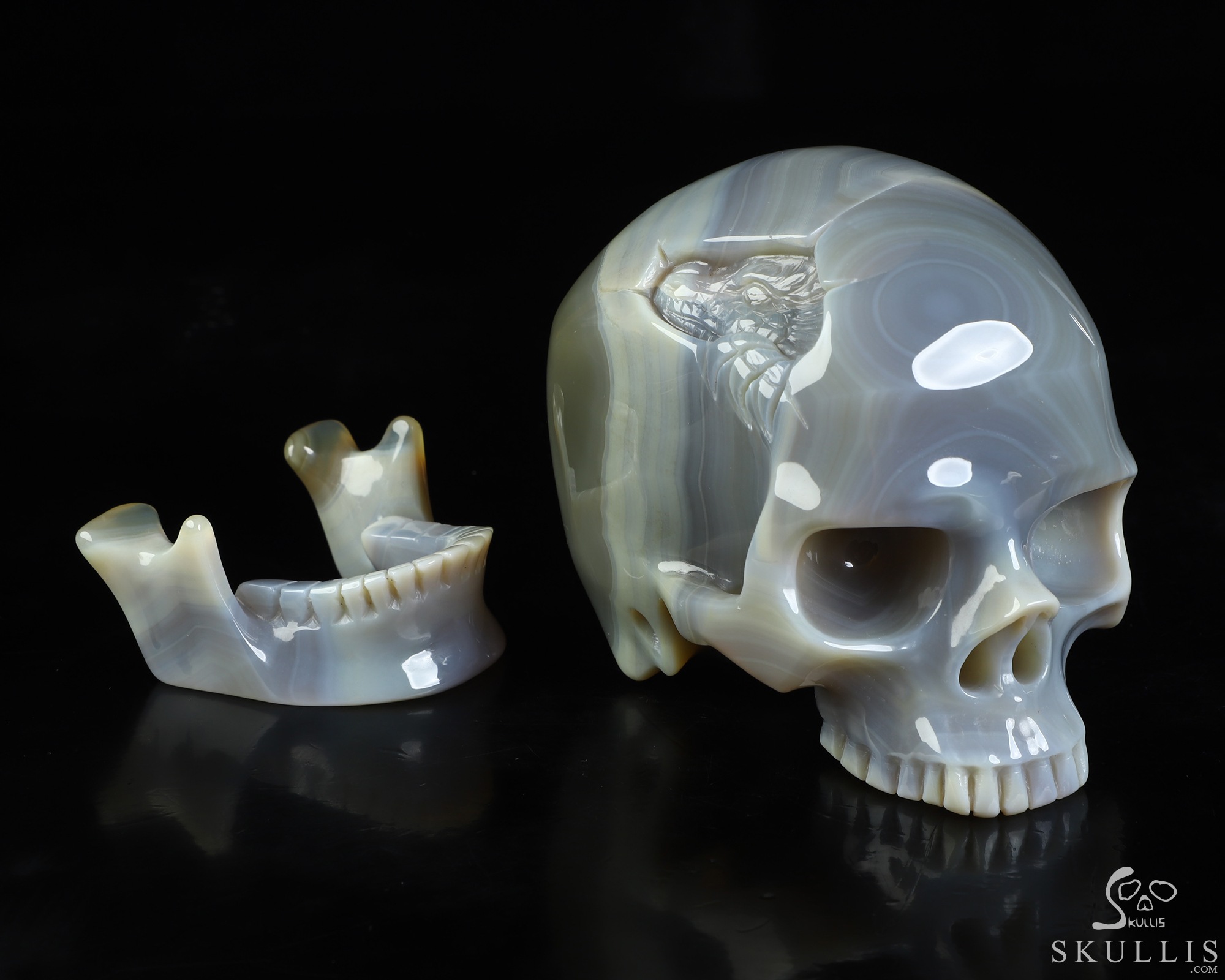 5.0" Banded Agate Hand Carved Crystal Detachable Skull Sculpture, Crystal Healing 5.0" Banded Agate Hand Carved Crystal Detachable Skull Sculpture, Crystal Healing