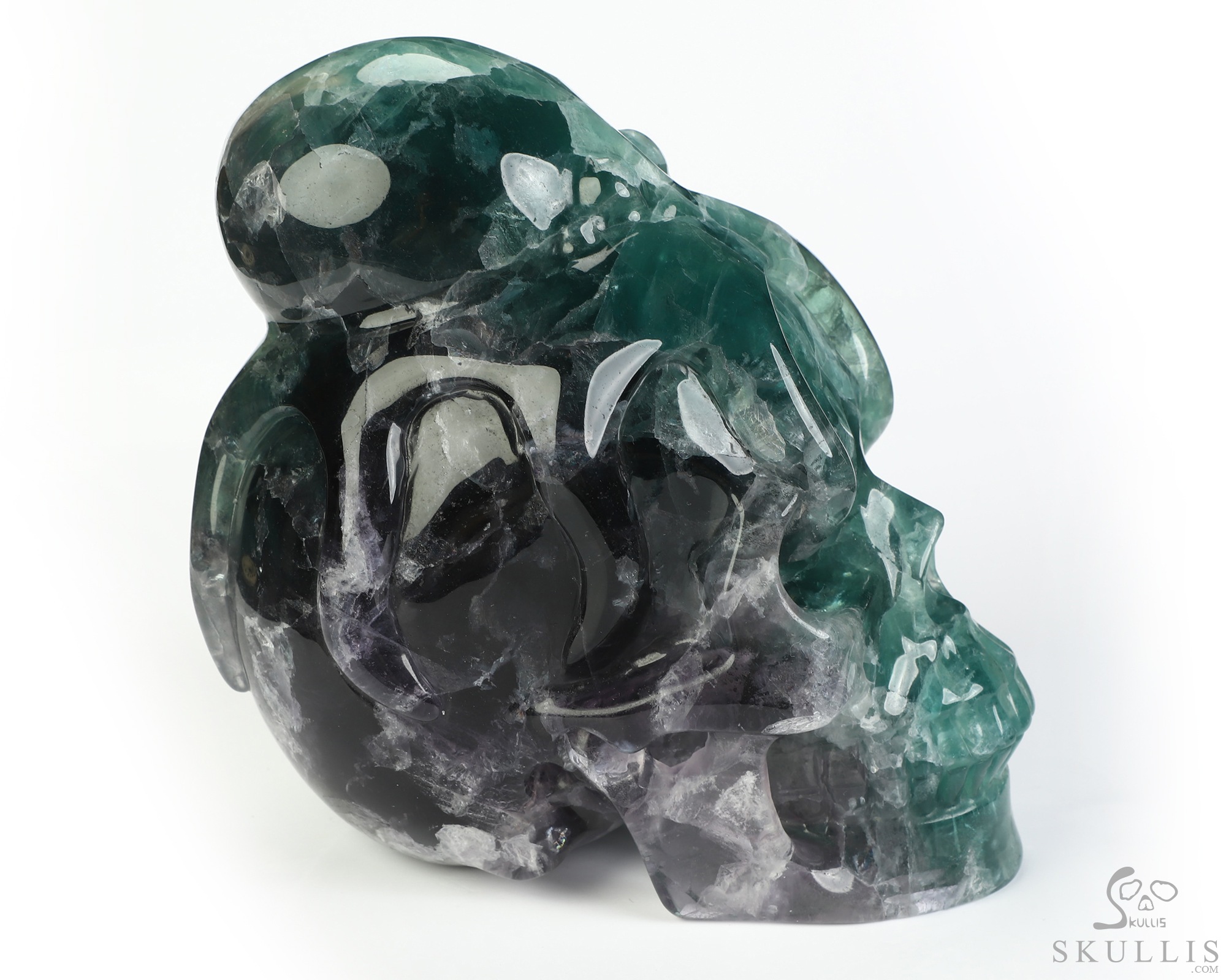 4.9" Fluorite Hand Carved Crystal Skull and Octopus Sculpture, Crystal Healing 4.9" Fluorite Hand Carved Crystal Skull and Octopus Sculpture, Crystal Healing