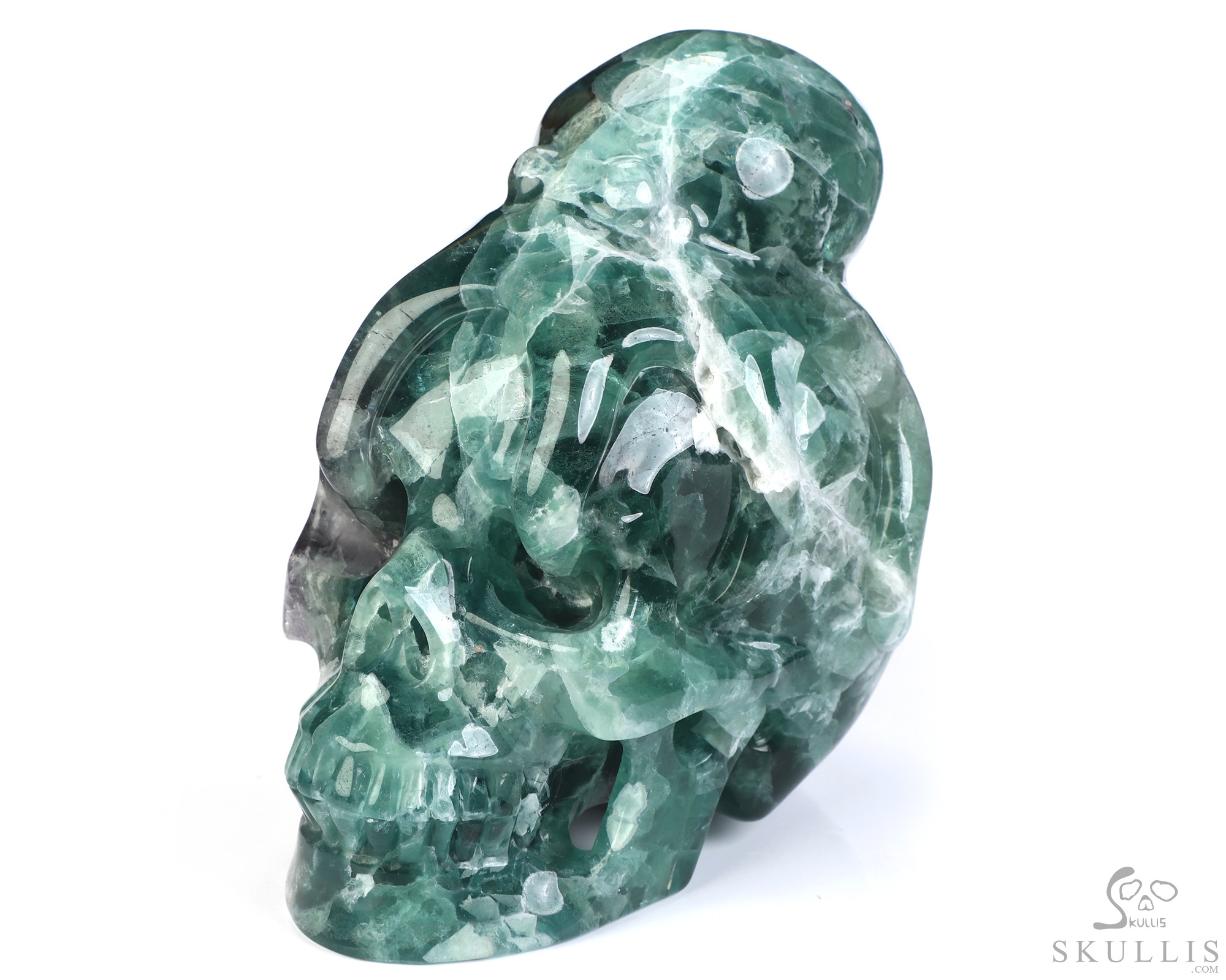 4.9" Fluorite Hand Carved Crystal Skull and Octopus Sculpture, Crystal Healing 4.9" Fluorite Hand Carved Crystal Skull and Octopus Sculpture, Crystal Healing