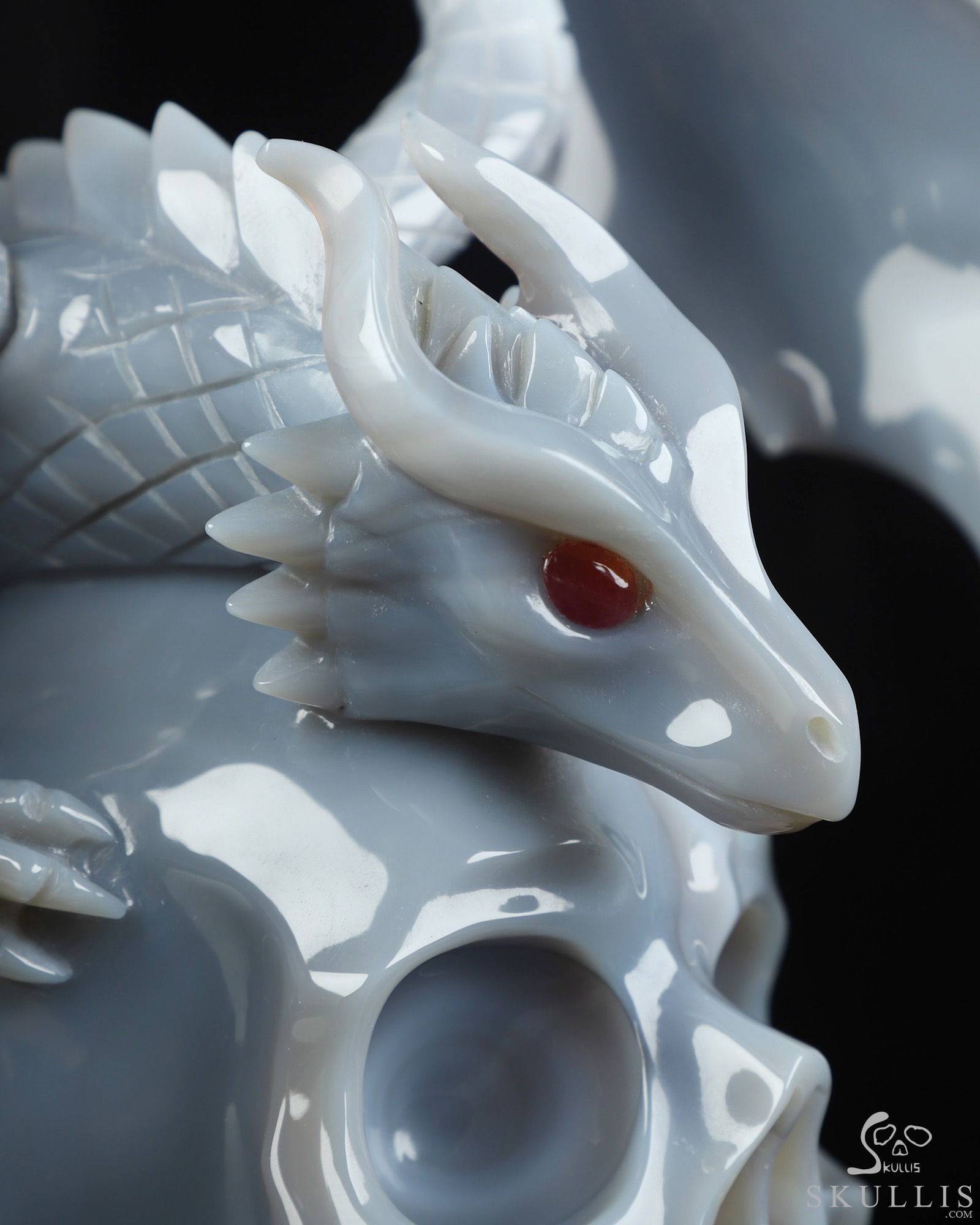7.9" Premium Brazilian Agate Hand Carved Crystal Skull and Dragon with Detachable Wings and Ruby Eye Fine Art Sculpture, Crystal Healing 7.9" Premium Brazilian Agate Hand Carved Crystal Skull and Dragon with Detachable Wings and Ruby Eye Fine Art Sculpture, Crystal Healing