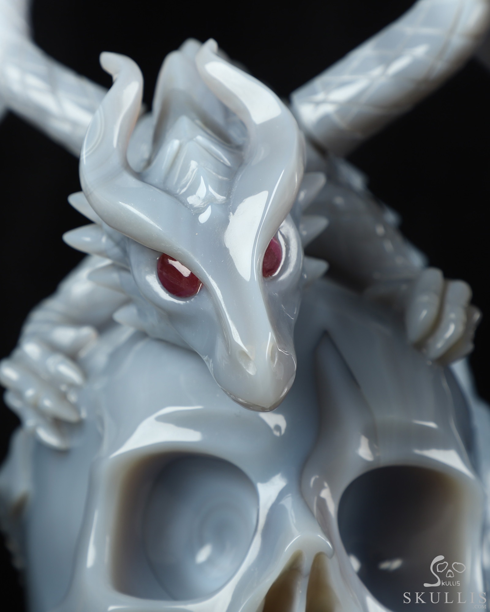 7.9" Premium Brazilian Agate Hand Carved Crystal Skull and Dragon with Detachable Wings and Ruby Eye Fine Art Sculpture, Crystal Healing 7.9" Premium Brazilian Agate Hand Carved Crystal Skull and Dragon with Detachable Wings and Ruby Eye Fine Art Sculpture, Crystal Healing