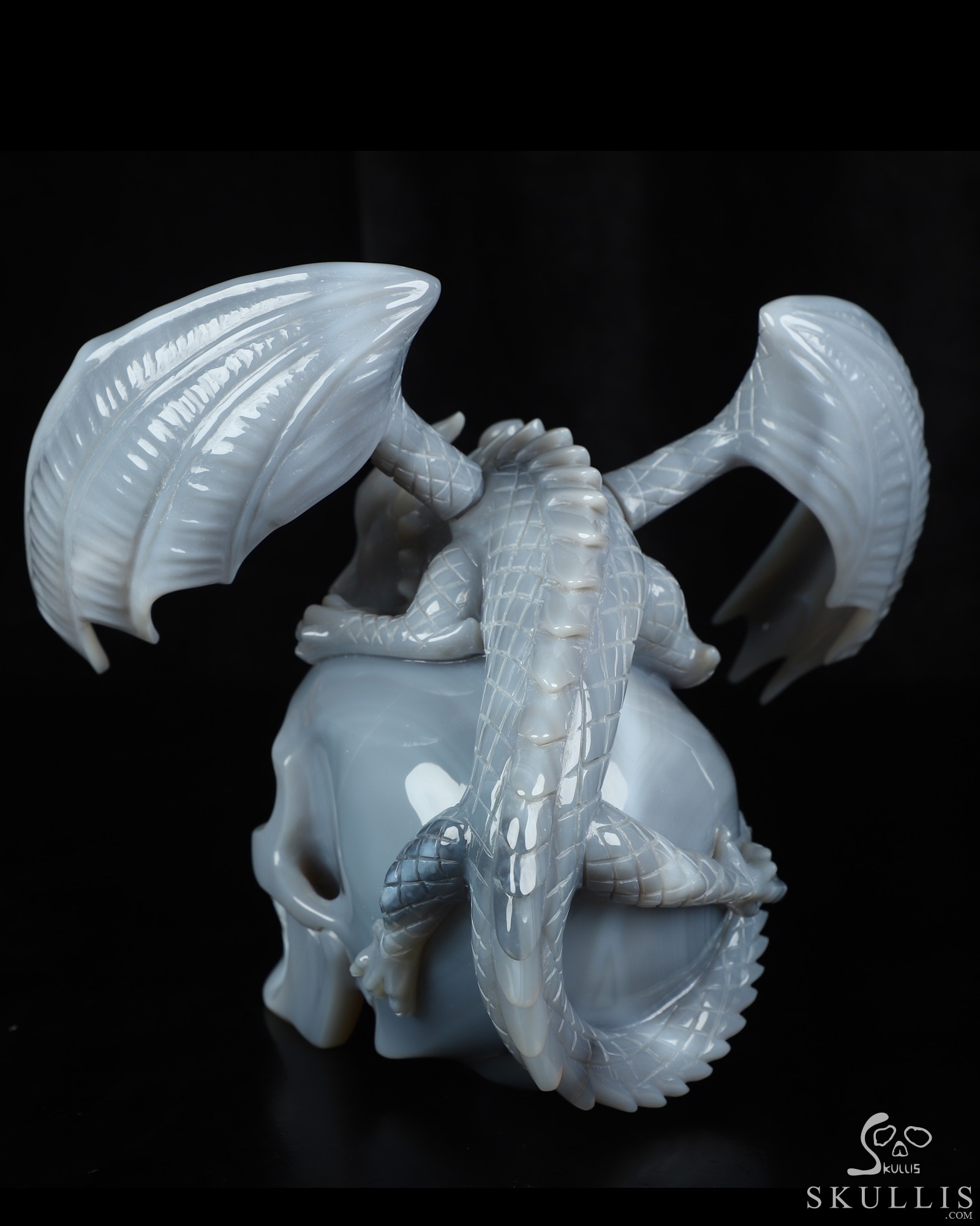 7.9" Premium Brazilian Agate Hand Carved Crystal Skull and Dragon with Detachable Wings and Ruby Eye Fine Art Sculpture, Crystal Healing 7.9" Premium Brazilian Agate Hand Carved Crystal Skull and Dragon with Detachable Wings and Ruby Eye Fine Art Sculpture, Crystal Healing