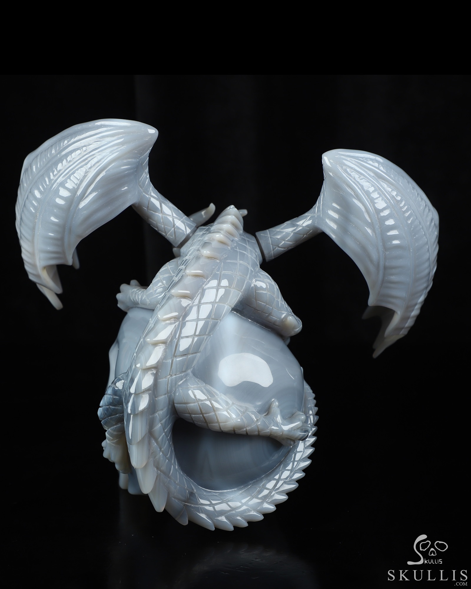 7.9" Premium Brazilian Agate Hand Carved Crystal Skull and Dragon with Detachable Wings and Ruby Eye Fine Art Sculpture, Crystal Healing 7.9" Premium Brazilian Agate Hand Carved Crystal Skull and Dragon with Detachable Wings and Ruby Eye Fine Art Sculpture, Crystal Healing