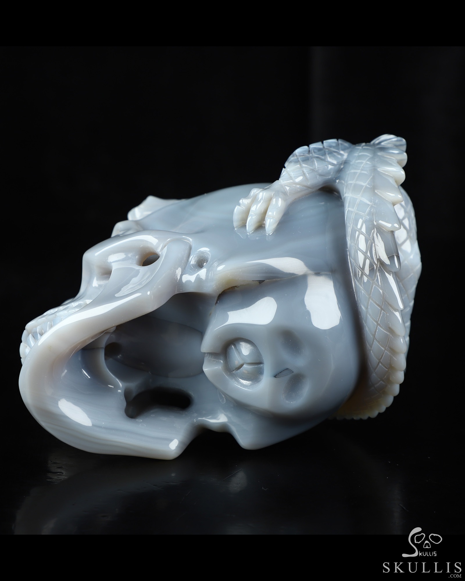 7.9" Premium Brazilian Agate Hand Carved Crystal Skull and Dragon with Detachable Wings and Ruby Eye Fine Art Sculpture, Crystal Healing 7.9" Premium Brazilian Agate Hand Carved Crystal Skull and Dragon with Detachable Wings and Ruby Eye Fine Art Sculpture, Crystal Healing