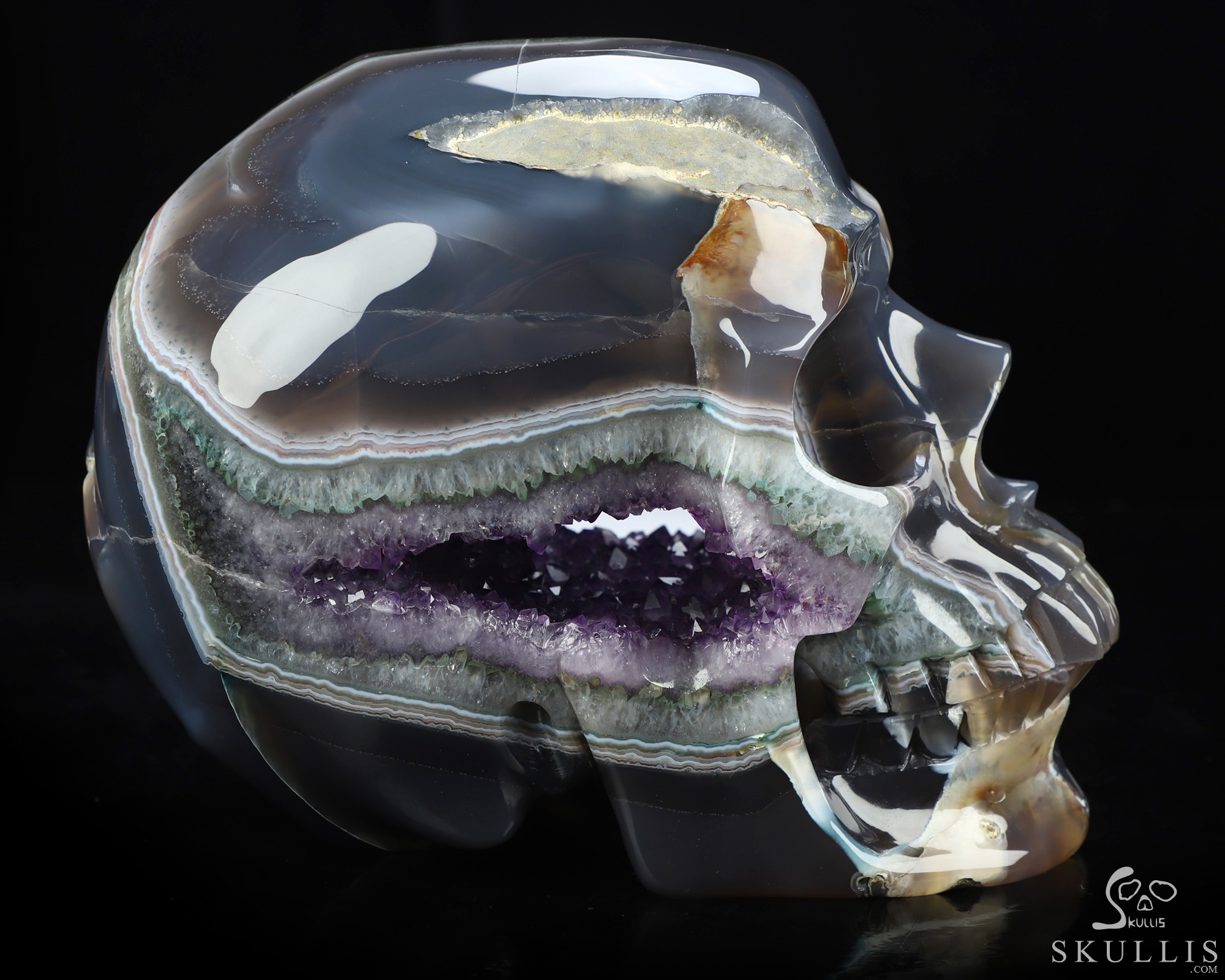 July 1, 2026 ACSAD (A Crystal Skull a Day) - The Midnight Mist - Lifesized 8.0" Agate Amethyst Geode Hand Carved Crystal Skull, Super Realistic, Crystal Healing July 1, 2026 ACSAD (A Crystal Skull a Day) - The Midnight Mist - Lifesized 8.0" Agate Amethyst Geode Hand Carved Crystal Skull, Super Realistic, Crystal Healing