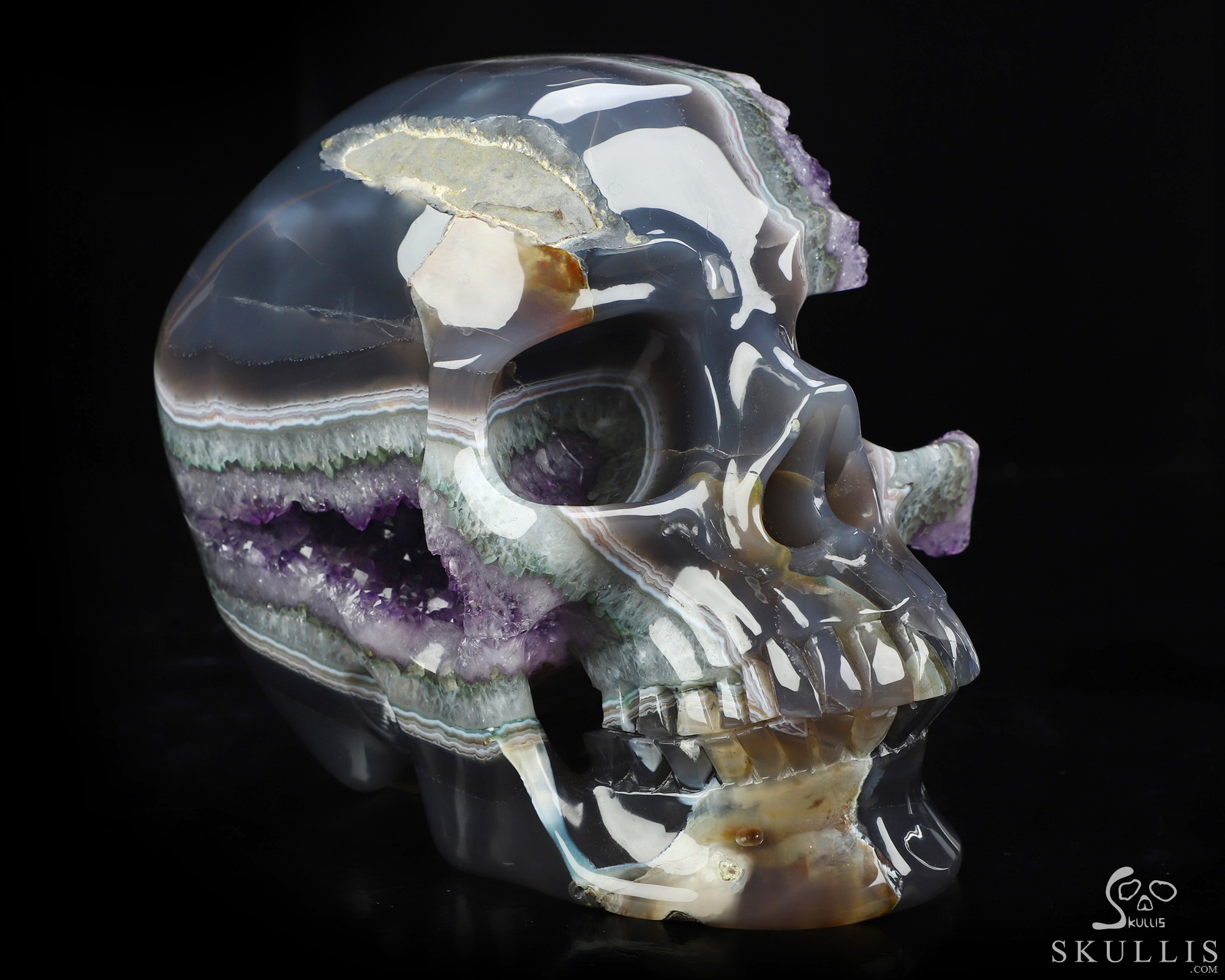 July 1, 2026 ACSAD (A Crystal Skull a Day) - The Midnight Mist - Lifesized 8.0" Agate Amethyst Geode Hand Carved Crystal Skull, Super Realistic, Crystal Healing July 1, 2026 ACSAD (A Crystal Skull a Day) - The Midnight Mist - Lifesized 8.0" Agate Amethyst Geode Hand Carved Crystal Skull, Super Realistic, Crystal Healing