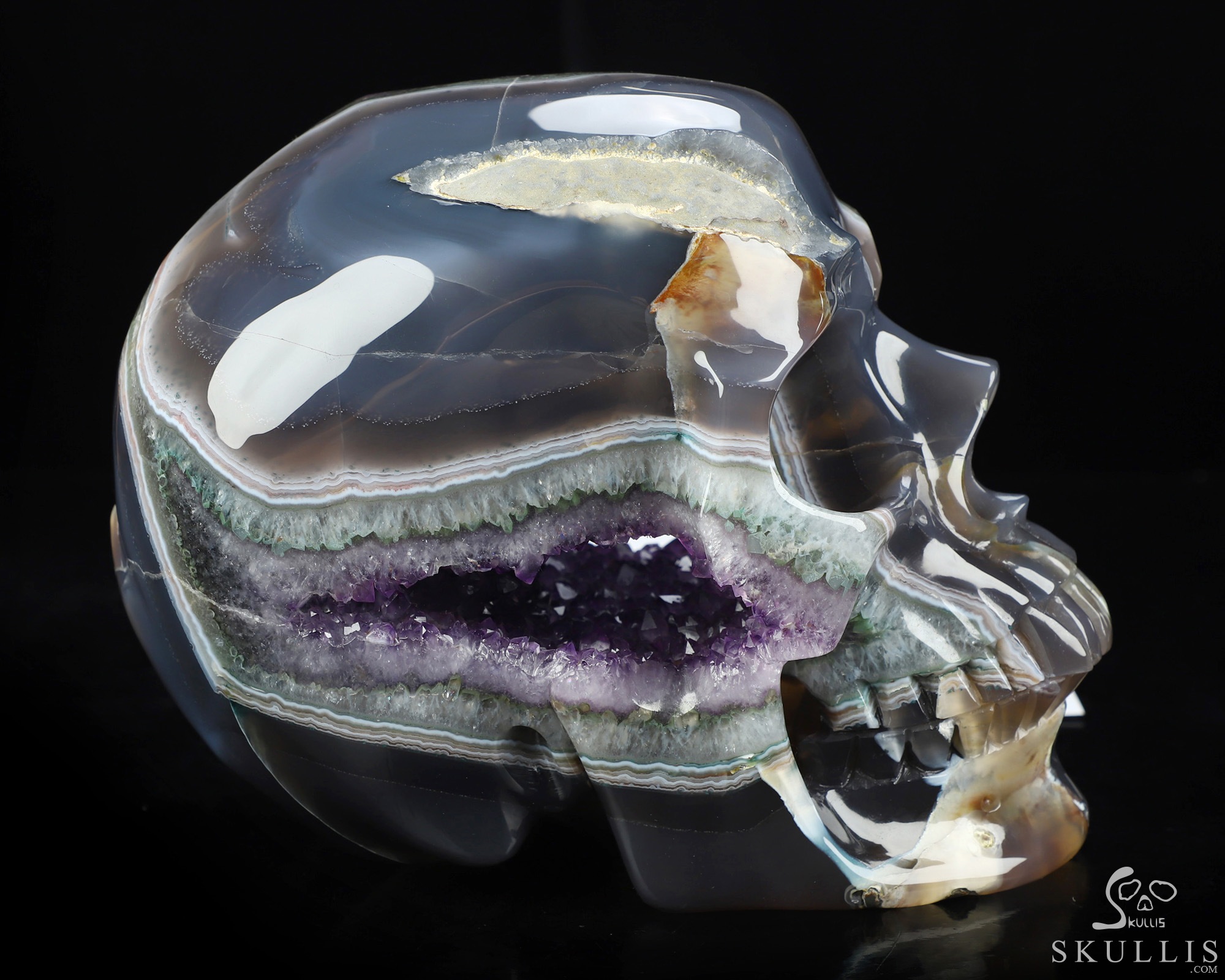 July 1, 2026 ACSAD (A Crystal Skull a Day) - The Midnight Mist - Lifesized 8.0" Agate Amethyst Geode Hand Carved Crystal Skull, Super Realistic, Crystal Healing July 1, 2026 ACSAD (A Crystal Skull a Day) - The Midnight Mist - Lifesized 8.0" Agate Amethyst Geode Hand Carved Crystal Skull, Super Realistic, Crystal Healing