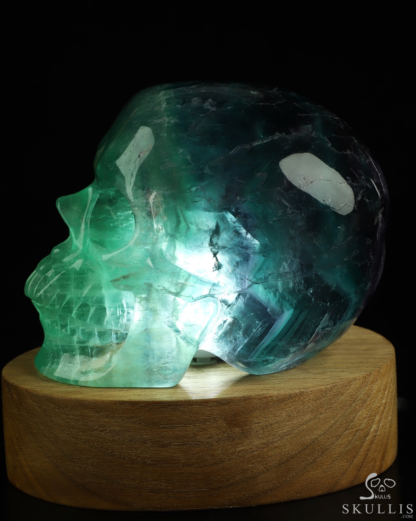 4.7" Fluorite Hand Carved Hollow Crystal Skull Lamp/Light, Super Realistic, Crystal Healing 4.7" Fluorite Hand Carved Hollow Crystal Skull Lamp/Light, Super Realistic, Crystal Healing