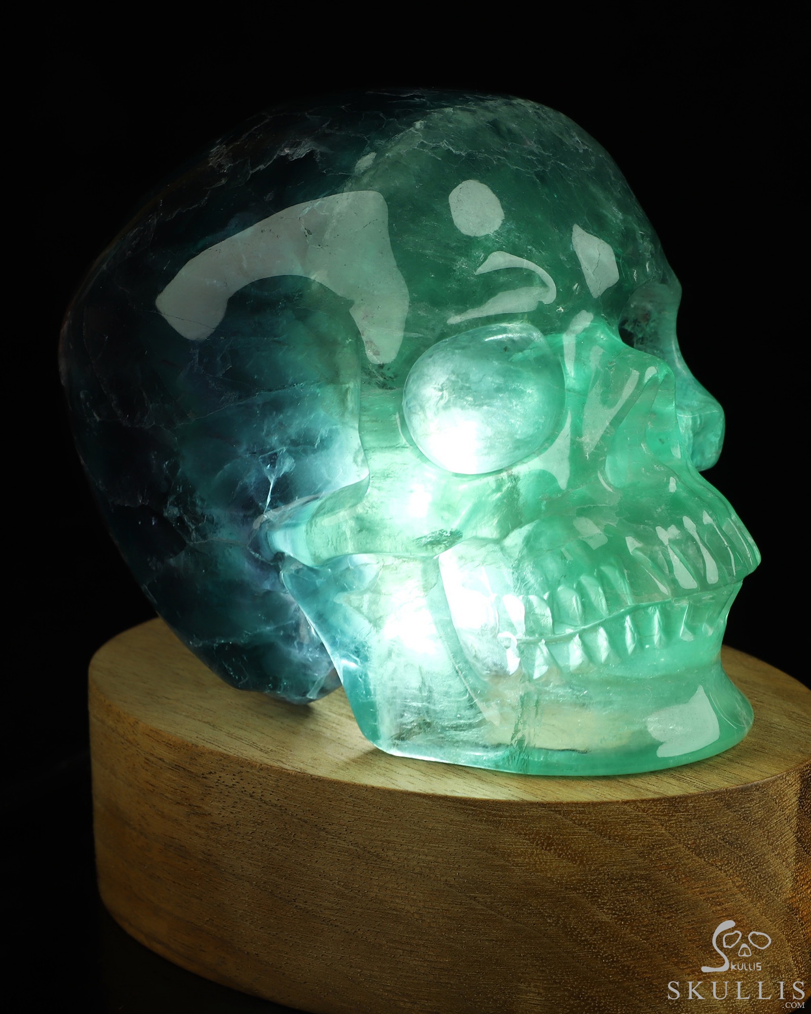 4.7" Fluorite Hand Carved Hollow Crystal Skull Lamp/Light, Super Realistic, Crystal Healing 4.7" Fluorite Hand Carved Hollow Crystal Skull Lamp/Light, Super Realistic, Crystal Healing