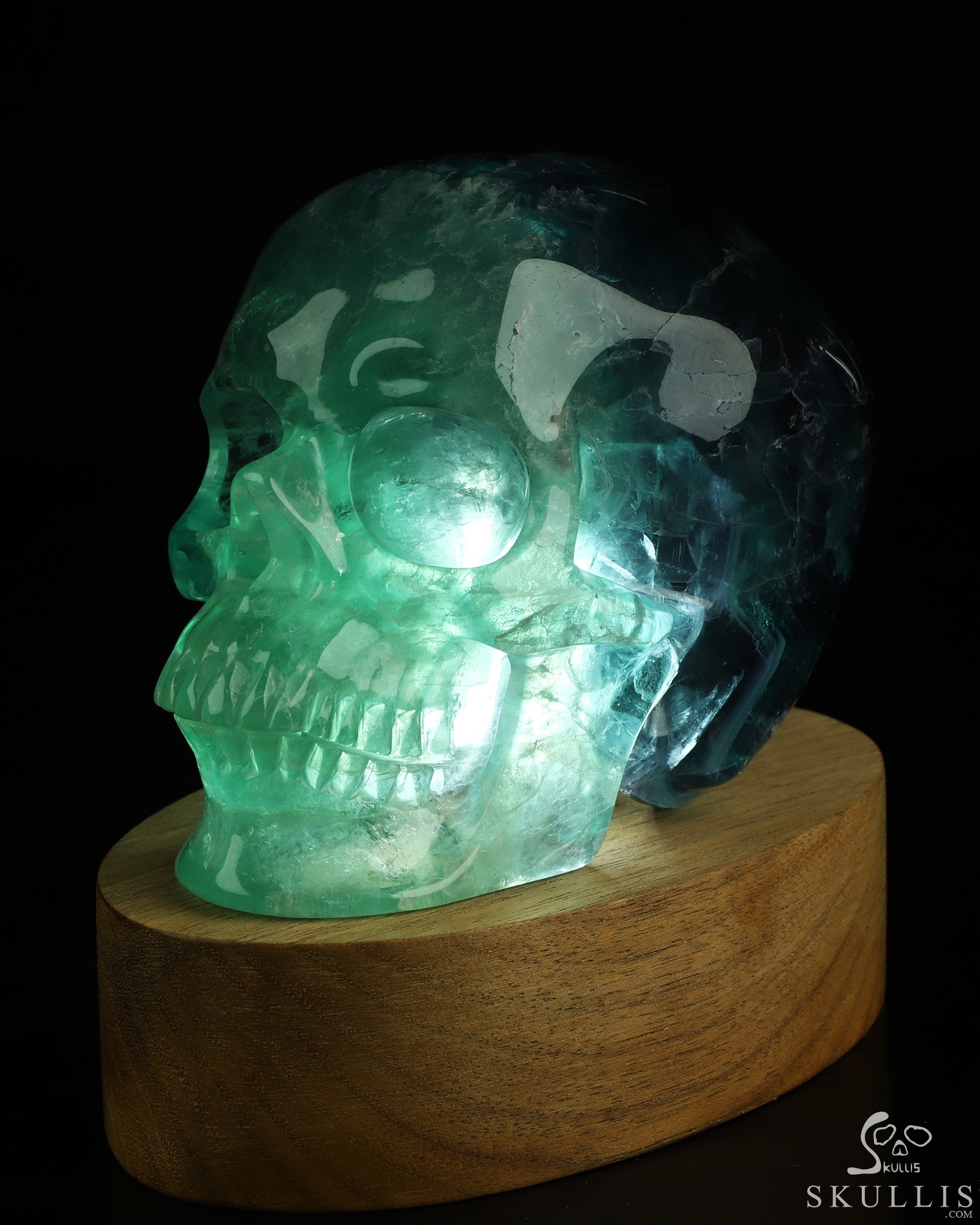 4.7" Fluorite Hand Carved Hollow Crystal Skull Lamp/Light, Super Realistic, Crystal Healing 4.7" Fluorite Hand Carved Hollow Crystal Skull Lamp/Light, Super Realistic, Crystal Healing