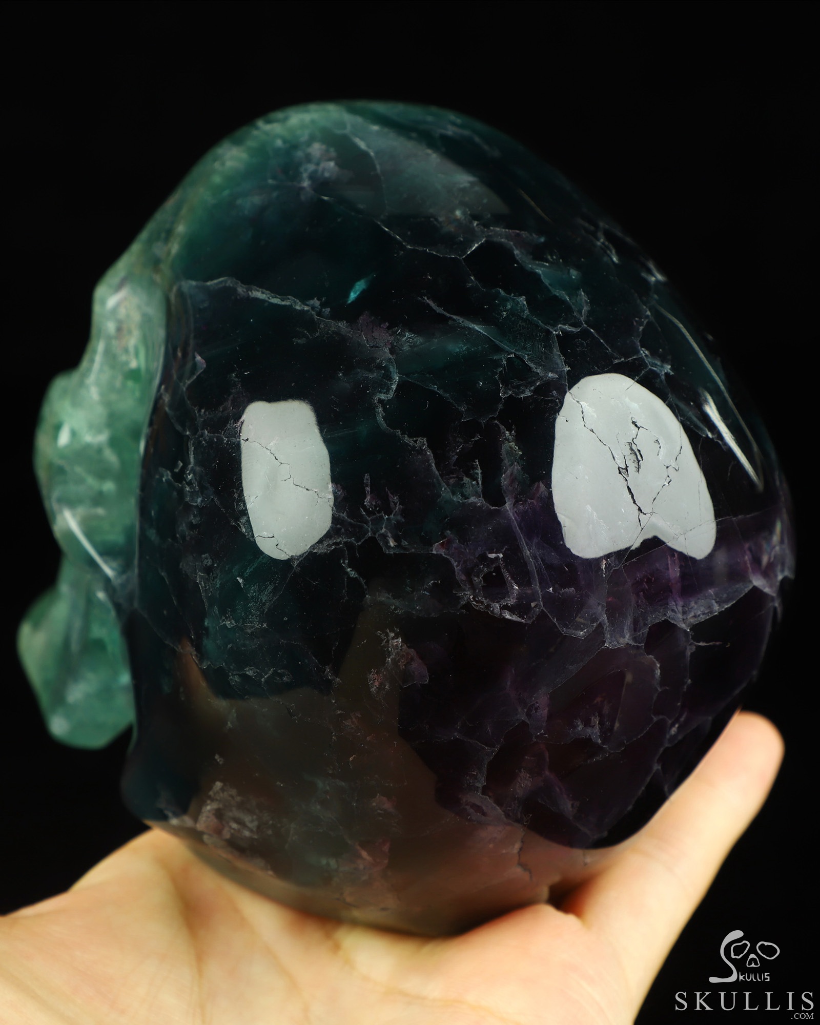 4.7" Fluorite Hand Carved Hollow Crystal Skull Lamp/Light, Super Realistic, Crystal Healing 4.7" Fluorite Hand Carved Hollow Crystal Skull Lamp/Light, Super Realistic, Crystal Healing