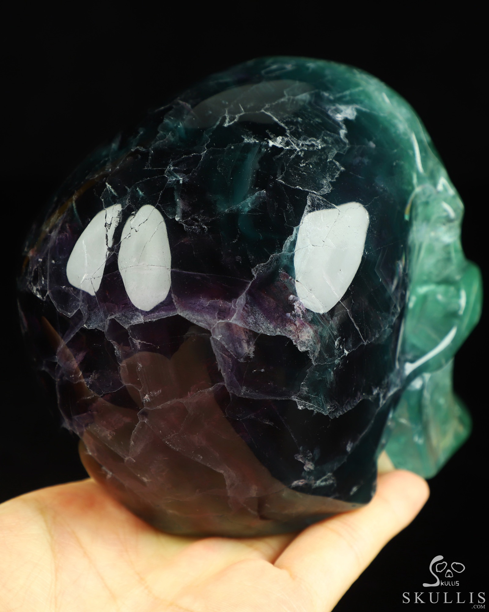 4.7" Fluorite Hand Carved Hollow Crystal Skull Lamp/Light, Super Realistic, Crystal Healing 4.7" Fluorite Hand Carved Hollow Crystal Skull Lamp/Light, Super Realistic, Crystal Healing