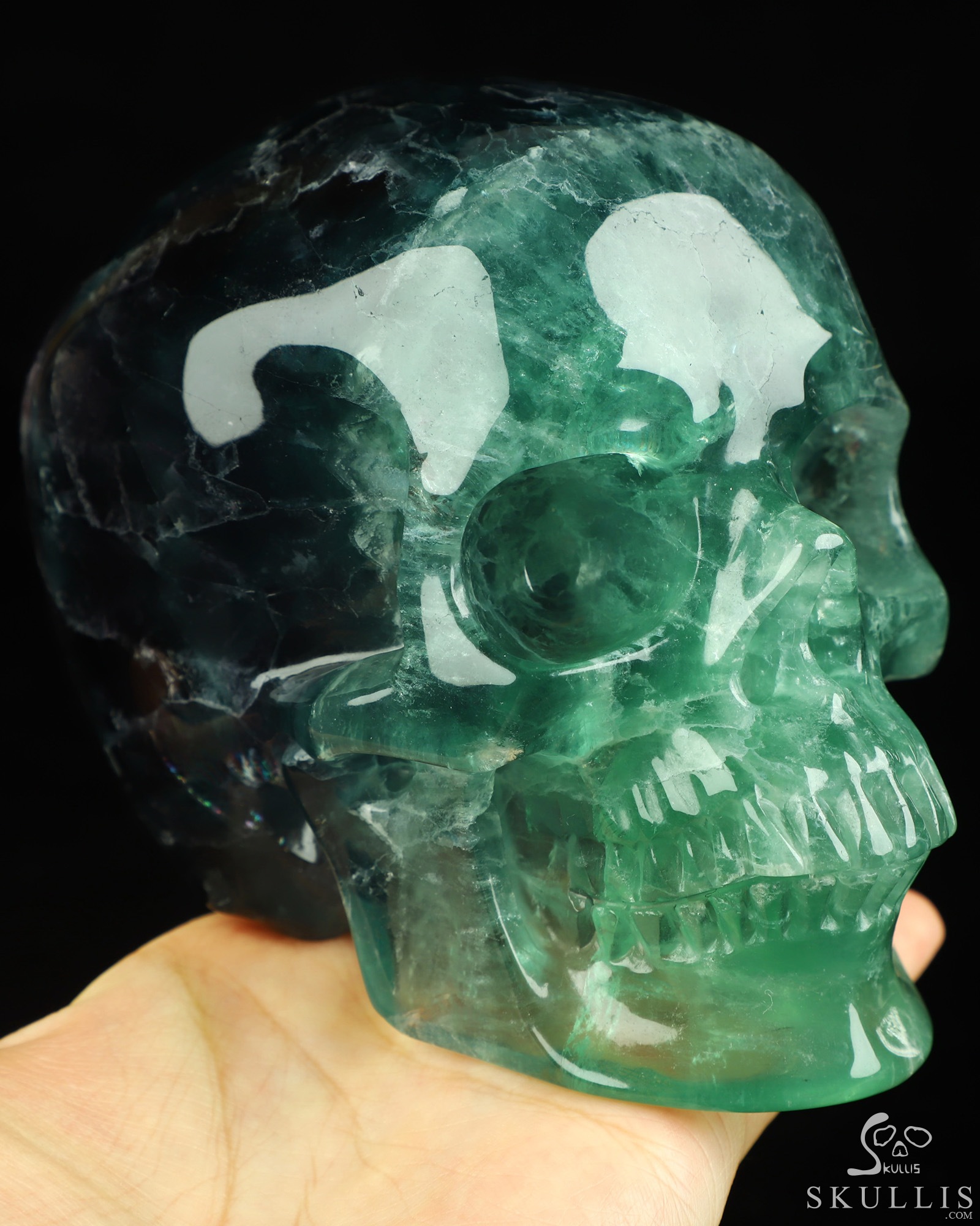 4.7" Fluorite Hand Carved Hollow Crystal Skull Lamp/Light, Super Realistic, Crystal Healing 4.7" Fluorite Hand Carved Hollow Crystal Skull Lamp/Light, Super Realistic, Crystal Healing