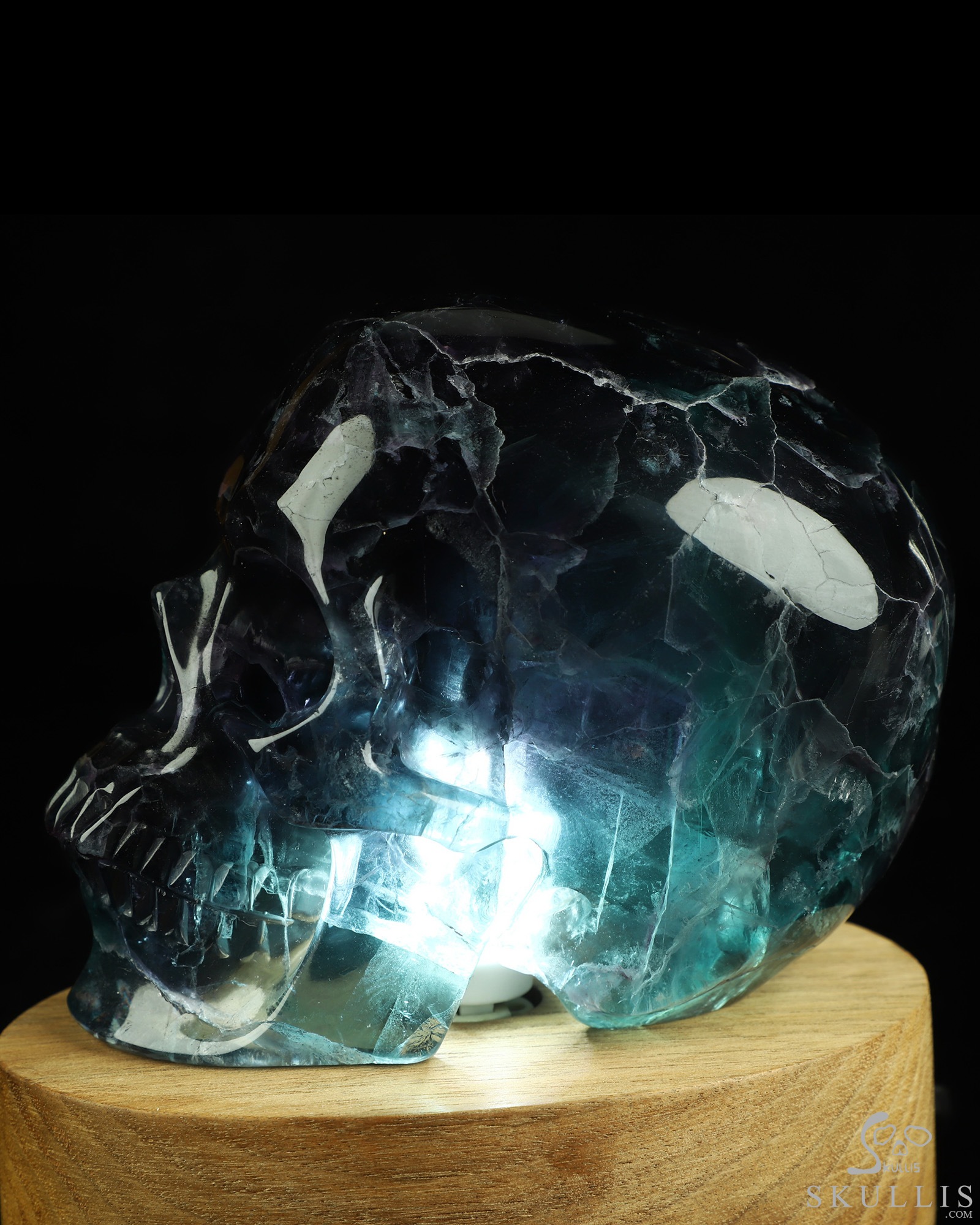 5.0" Fluorite Hand Carved Hollow Crystal Skull Lamp/Light, Super Realistic, Crystal Healing 5.0" Fluorite Hand Carved Hollow Crystal Skull Lamp/Light, Super Realistic, Crystal Healing