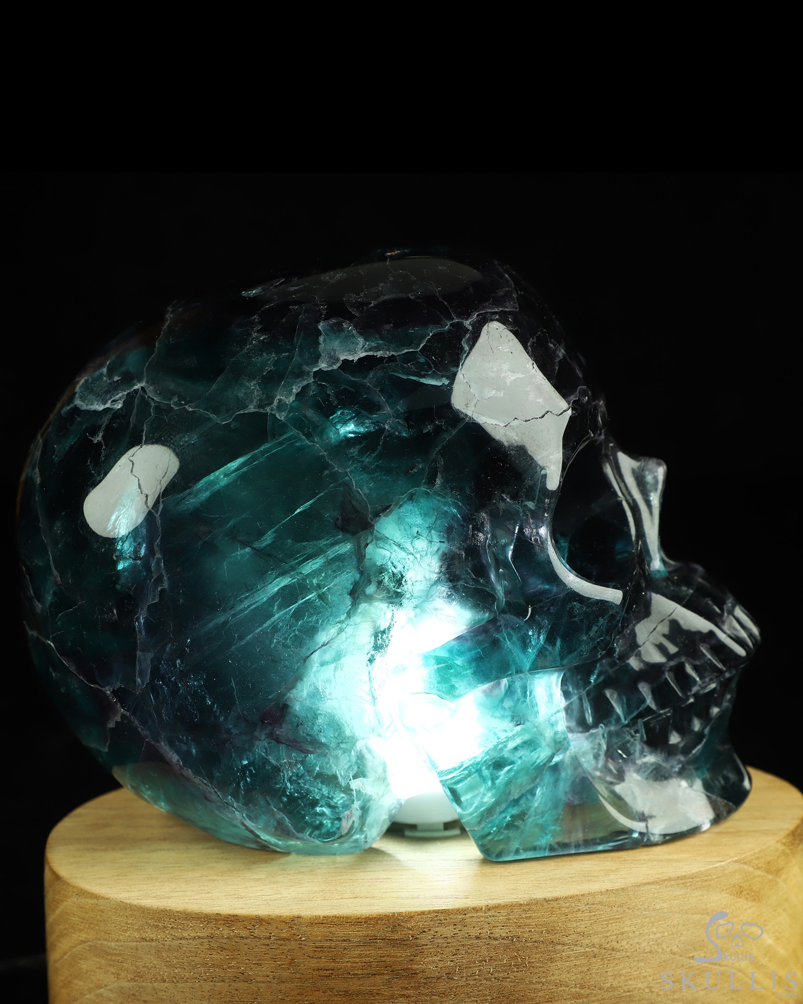 5.0" Fluorite Hand Carved Hollow Crystal Skull Lamp/Light, Super Realistic, Crystal Healing 5.0" Fluorite Hand Carved Hollow Crystal Skull Lamp/Light, Super Realistic, Crystal Healing
