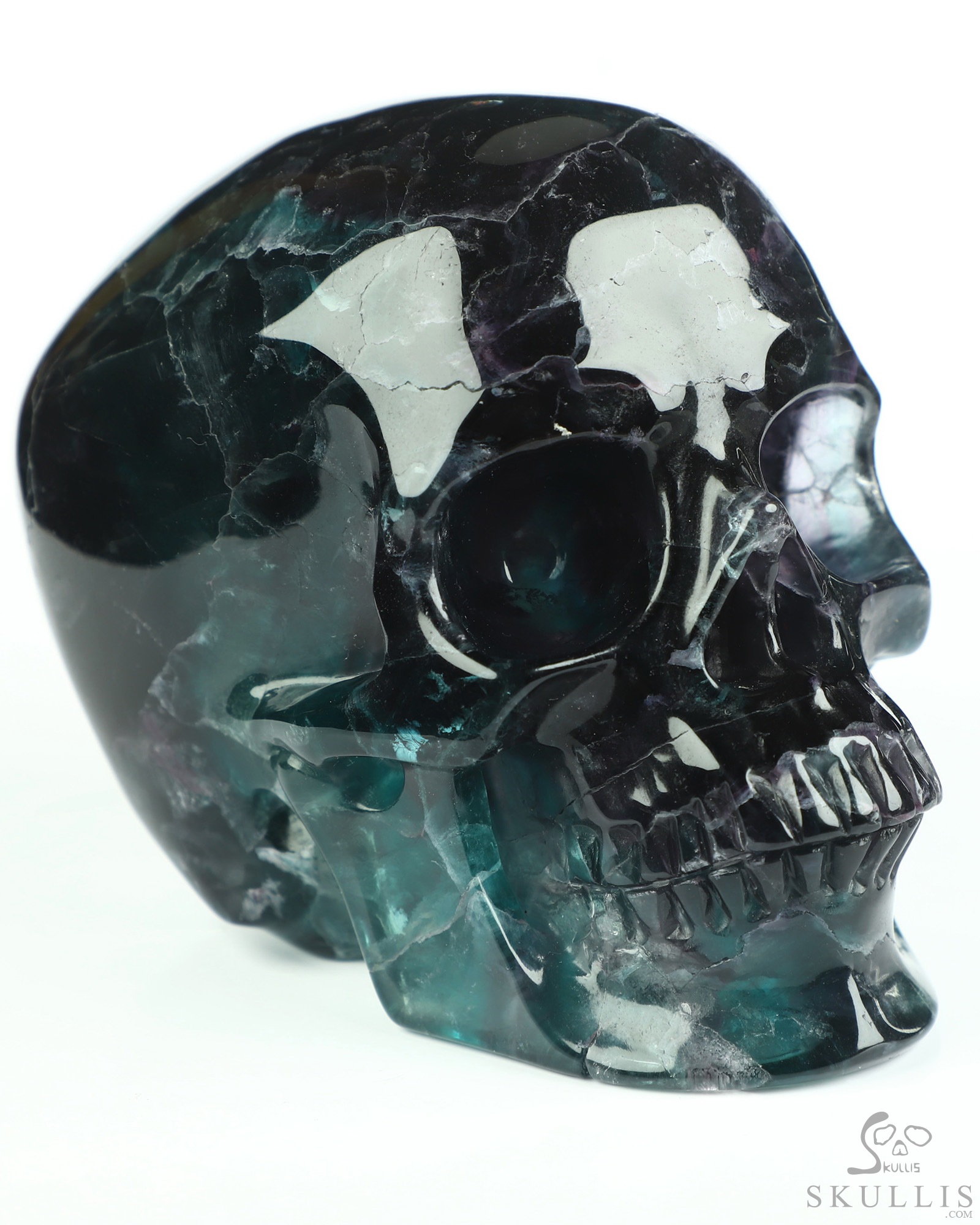 5.0" Fluorite Hand Carved Hollow Crystal Skull Lamp/Light, Super Realistic, Crystal Healing 5.0" Fluorite Hand Carved Hollow Crystal Skull Lamp/Light, Super Realistic, Crystal Healing