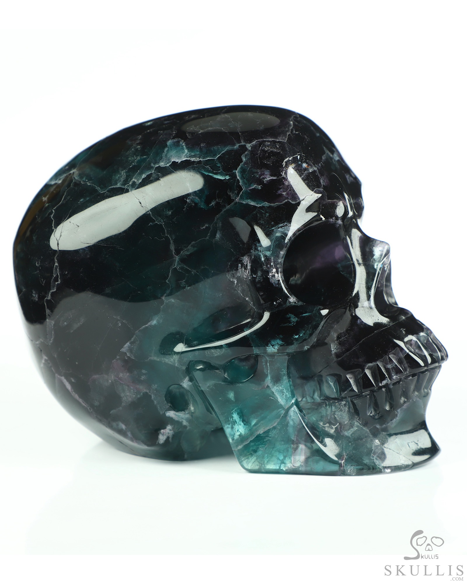 5.0" Fluorite Hand Carved Hollow Crystal Skull Lamp/Light, Super Realistic, Crystal Healing 5.0" Fluorite Hand Carved Hollow Crystal Skull Lamp/Light, Super Realistic, Crystal Healing