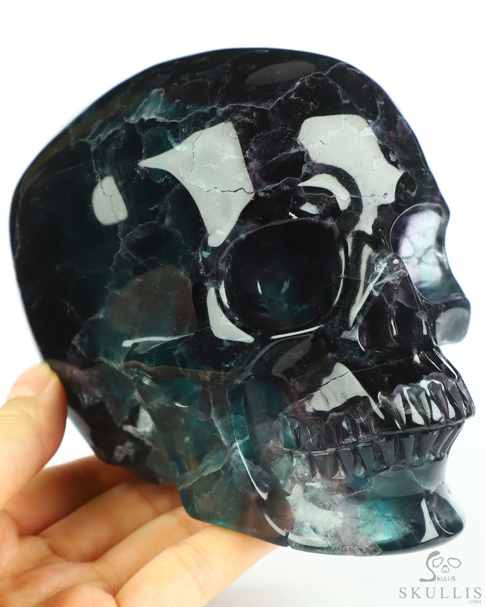 5.0" Fluorite Hand Carved Hollow Crystal Skull Lamp/Light, Super Realistic, Crystal Healing 5.0" Fluorite Hand Carved Hollow Crystal Skull Lamp/Light, Super Realistic, Crystal Healing