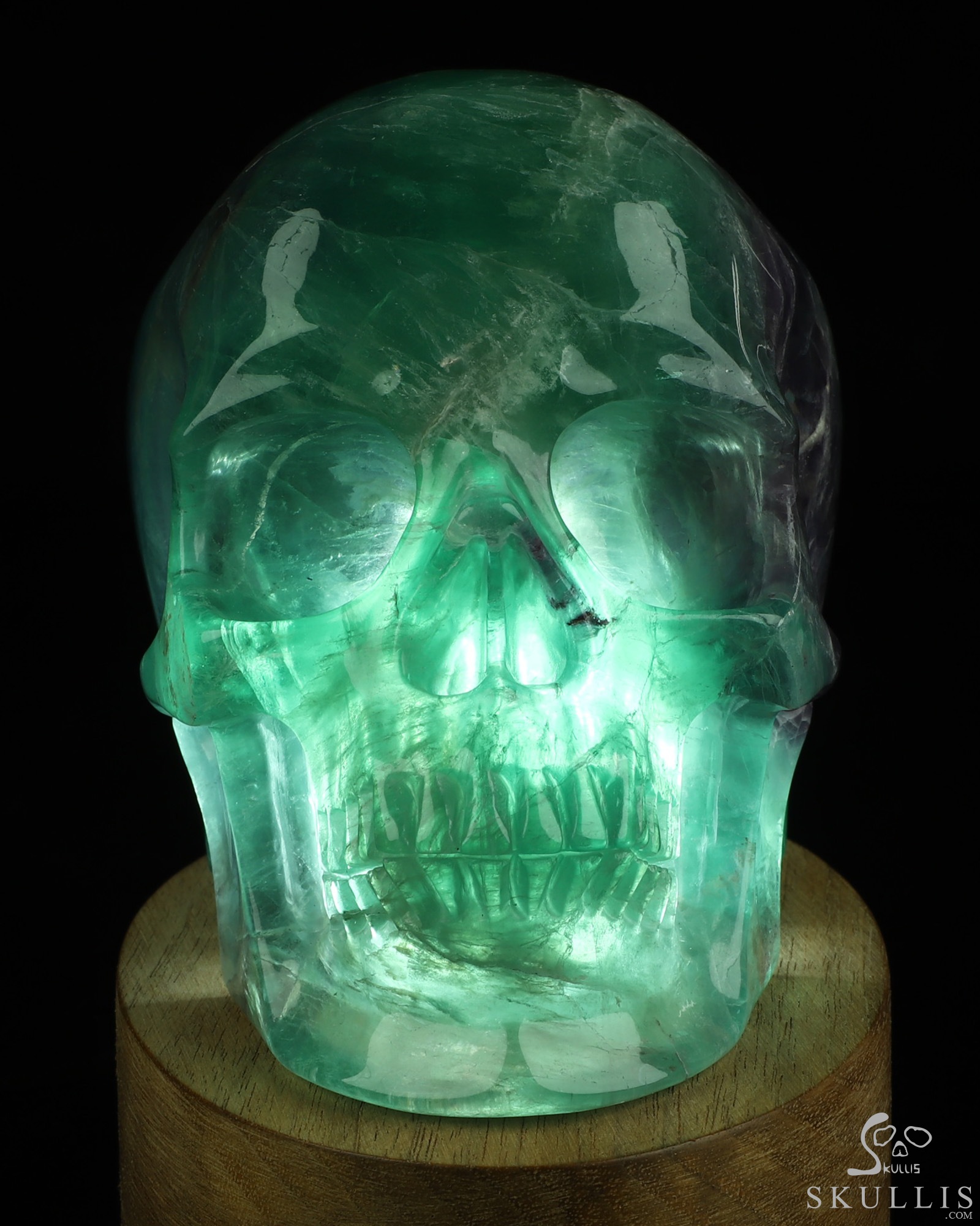 5.0" Fluorite Hand Carved Hollow Crystal Skull Lamp with Led Stand, Super Realistic, Crystal Healing 5.0" Fluorite Hand Carved Hollow Crystal Skull Lamp with Led Stand, Super Realistic, Crystal Healing