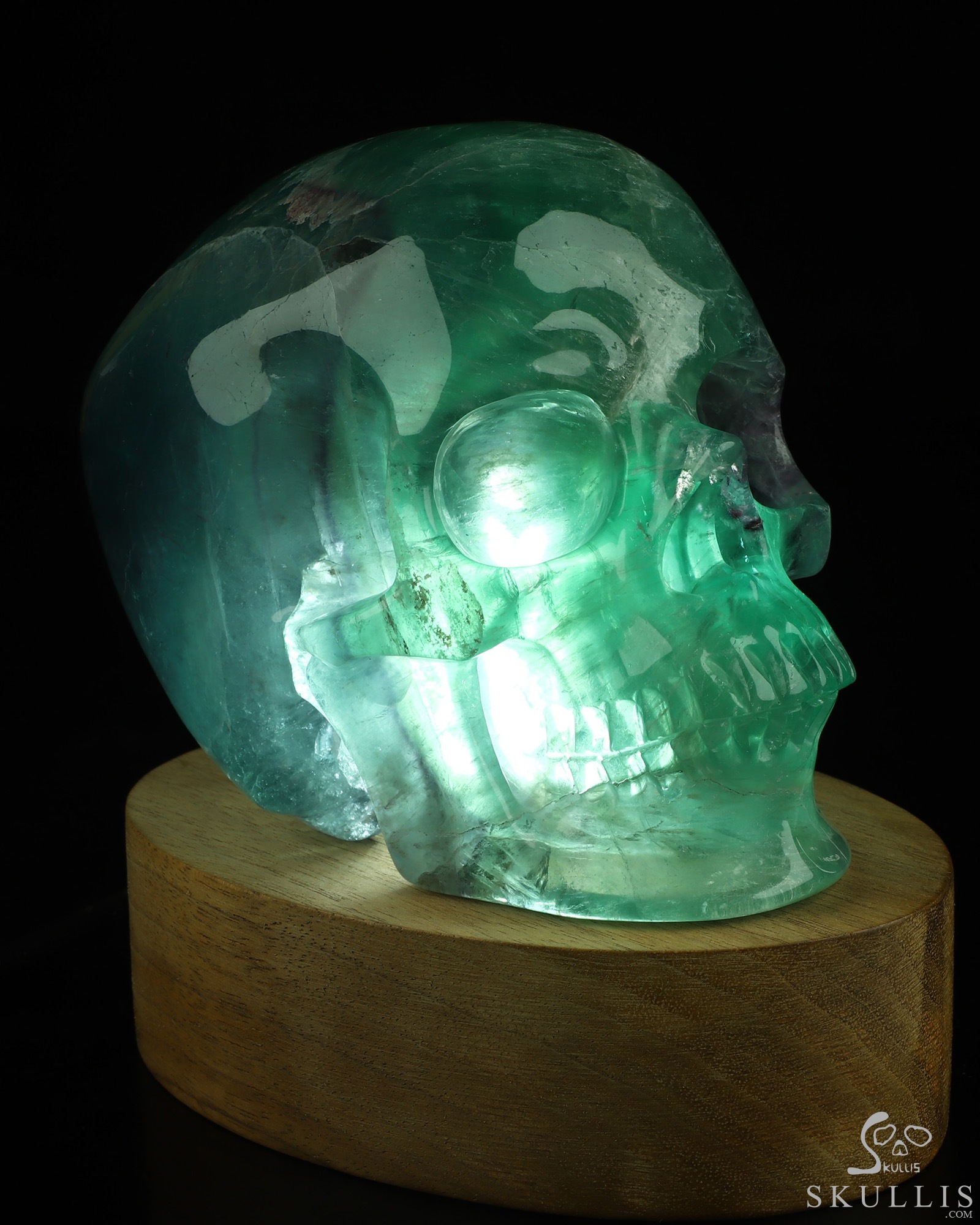 5.0" Fluorite Hand Carved Hollow Crystal Skull Lamp with Led Stand, Super Realistic, Crystal Healing 5.0" Fluorite Hand Carved Hollow Crystal Skull Lamp with Led Stand, Super Realistic, Crystal Healing