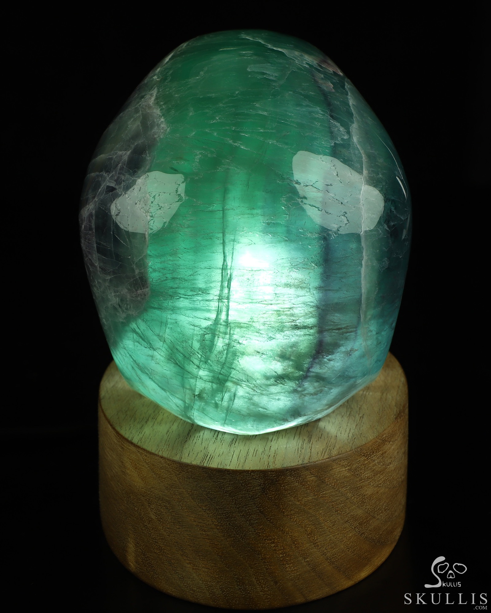 5.0" Fluorite Hand Carved Hollow Crystal Skull Lamp with Led Stand, Super Realistic, Crystal Healing 5.0" Fluorite Hand Carved Hollow Crystal Skull Lamp with Led Stand, Super Realistic, Crystal Healing