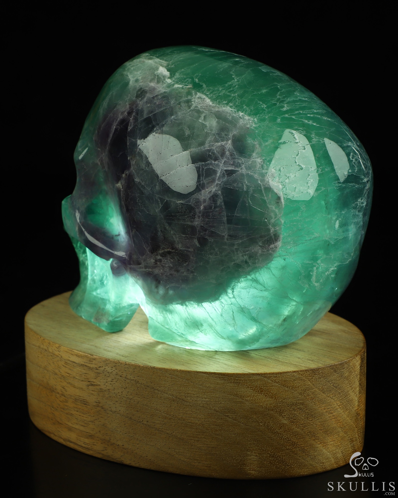 5.0" Fluorite Hand Carved Hollow Crystal Skull Lamp with Led Stand, Super Realistic, Crystal Healing 5.0" Fluorite Hand Carved Hollow Crystal Skull Lamp with Led Stand, Super Realistic, Crystal Healing