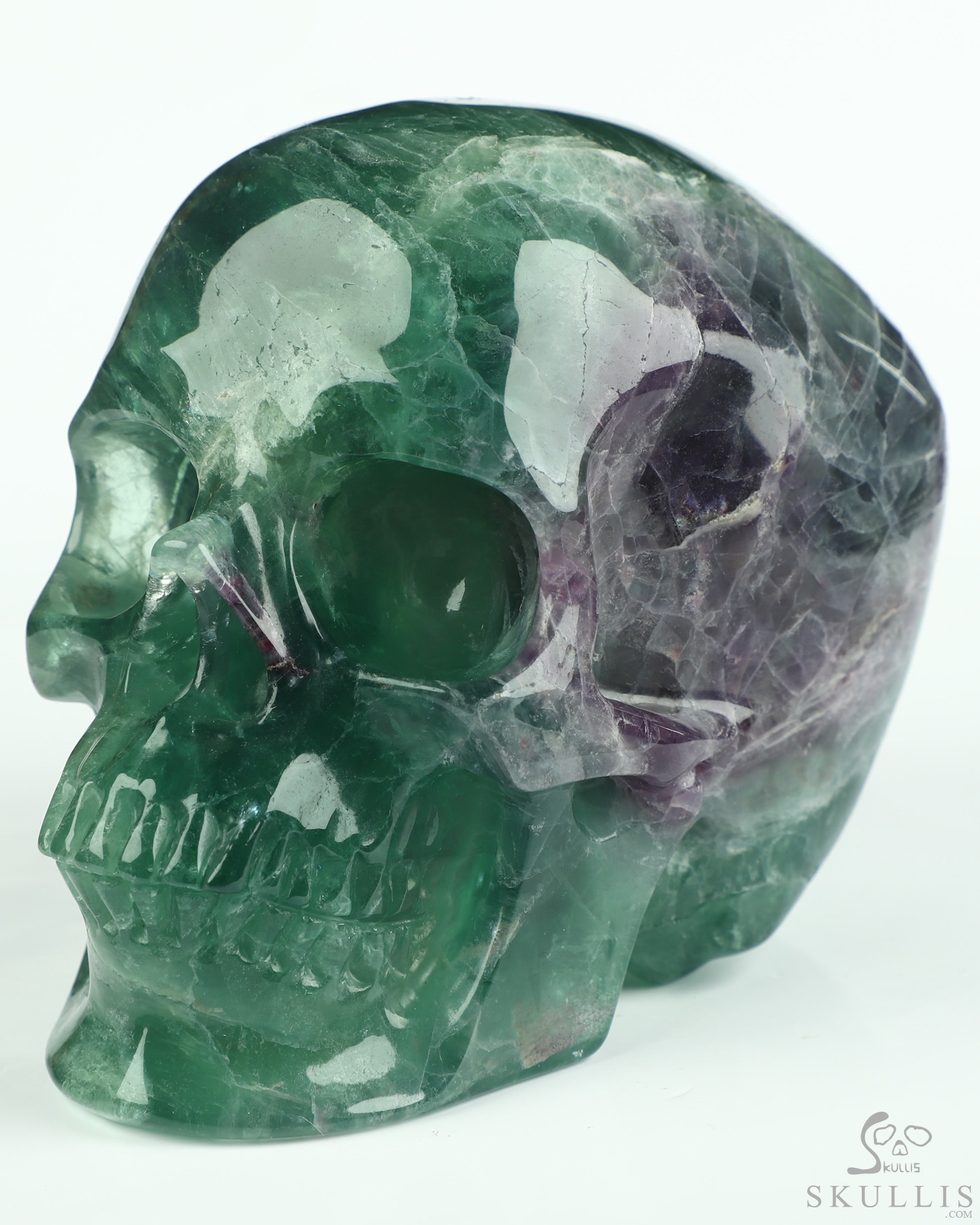 5.0" Fluorite Hand Carved Hollow Crystal Skull Lamp with Led Stand, Super Realistic, Crystal Healing 5.0" Fluorite Hand Carved Hollow Crystal Skull Lamp with Led Stand, Super Realistic, Crystal Healing