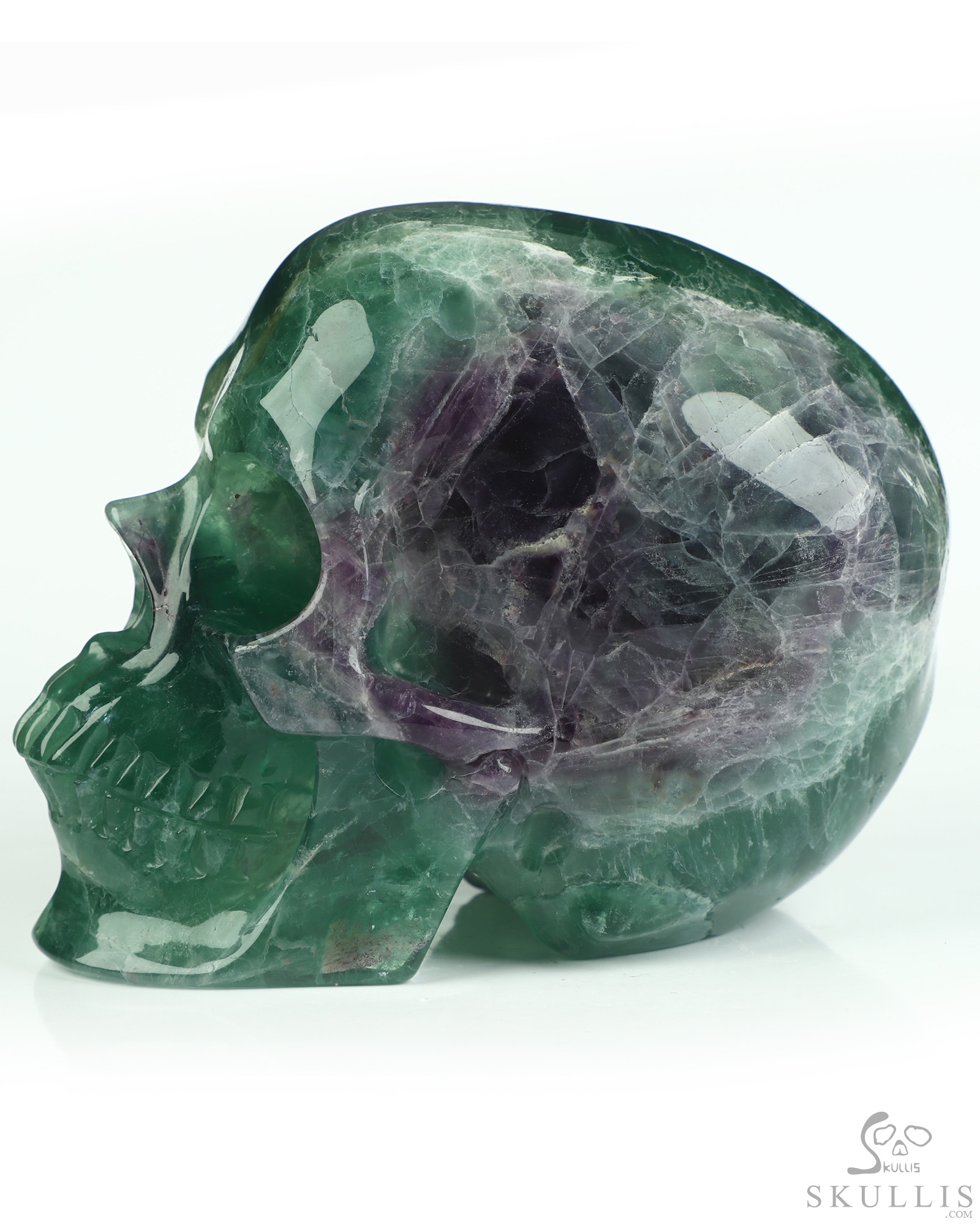 5.0" Fluorite Hand Carved Hollow Crystal Skull Lamp with Led Stand, Super Realistic, Crystal Healing 5.0" Fluorite Hand Carved Hollow Crystal Skull Lamp with Led Stand, Super Realistic, Crystal Healing