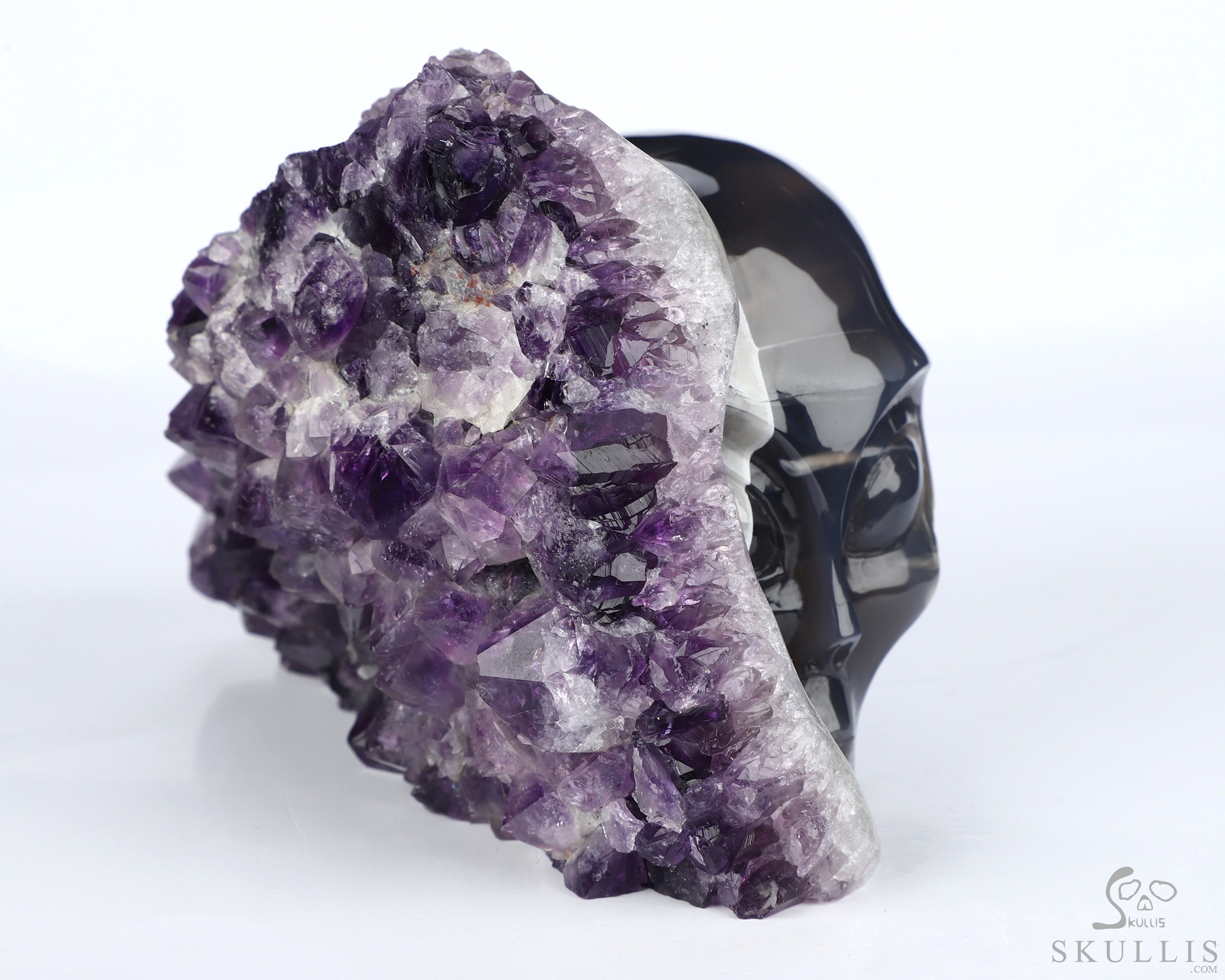 5.2" Agate Amethyst Druse Hand Carved Alien Crystal Skull Companion Sculpture, Crystal Healing 5.2" Agate Amethyst Druse Hand Carved Alien Crystal Skull Companion Sculpture, Crystal Healing