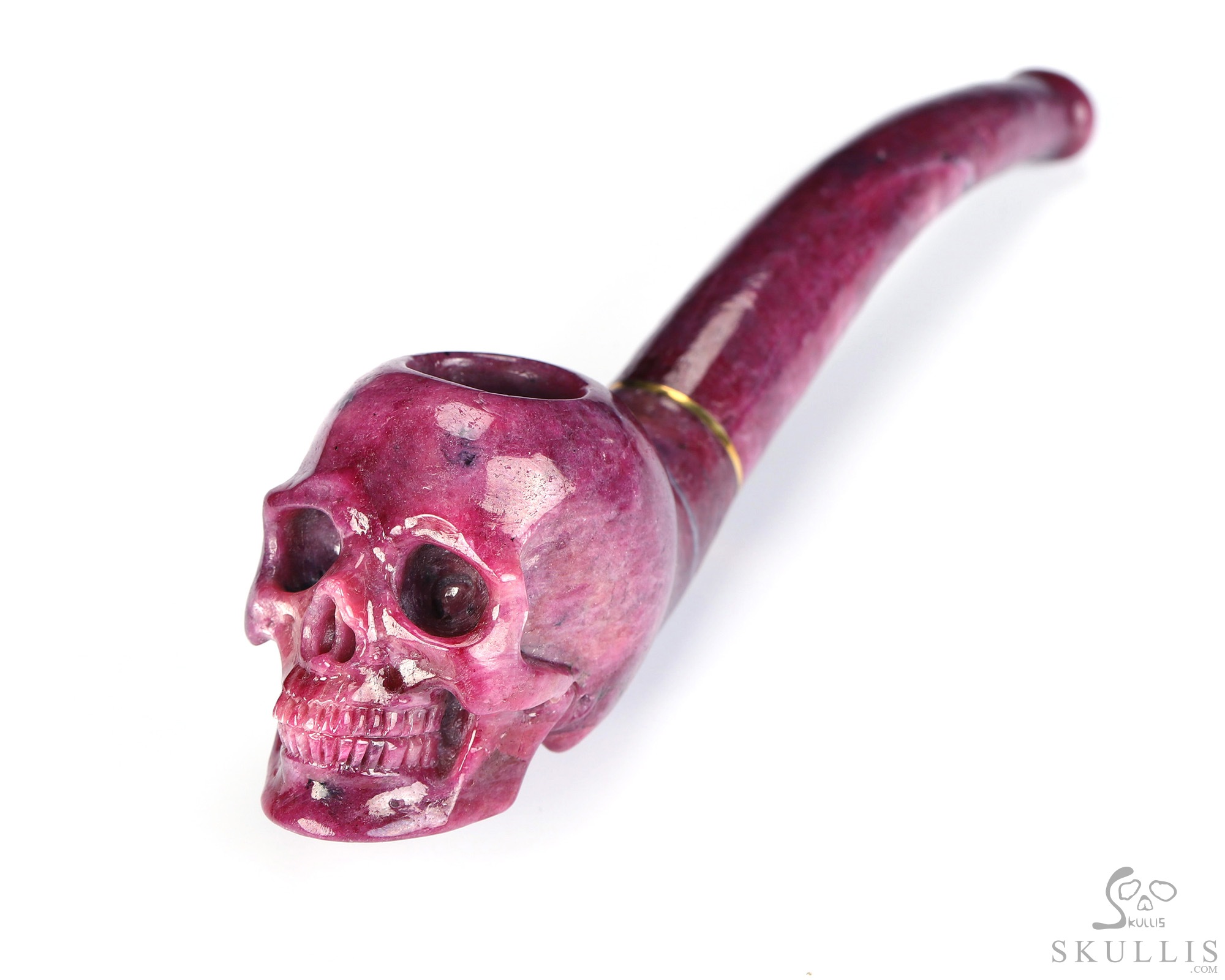 Cuddle of Cheesy Curdle - 5.6" Ruby Hand Carved Crystal Skull Pipe, 18k Gold Buckle, Crystal Healing Cuddle of Cheesy Curdle - 5.6" Ruby Hand Carved Crystal Skull Pipe, 18k Gold Buckle, Crystal Healing