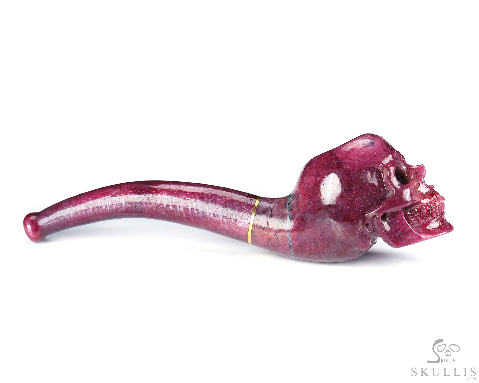 Cuddle of Cheesy Curdle - 5.6" Ruby Hand Carved Crystal Skull Pipe, 18k Gold Buckle, Crystal Healing Cuddle of Cheesy Curdle - 5.6" Ruby Hand Carved Crystal Skull Pipe, 18k Gold Buckle, Crystal Healing