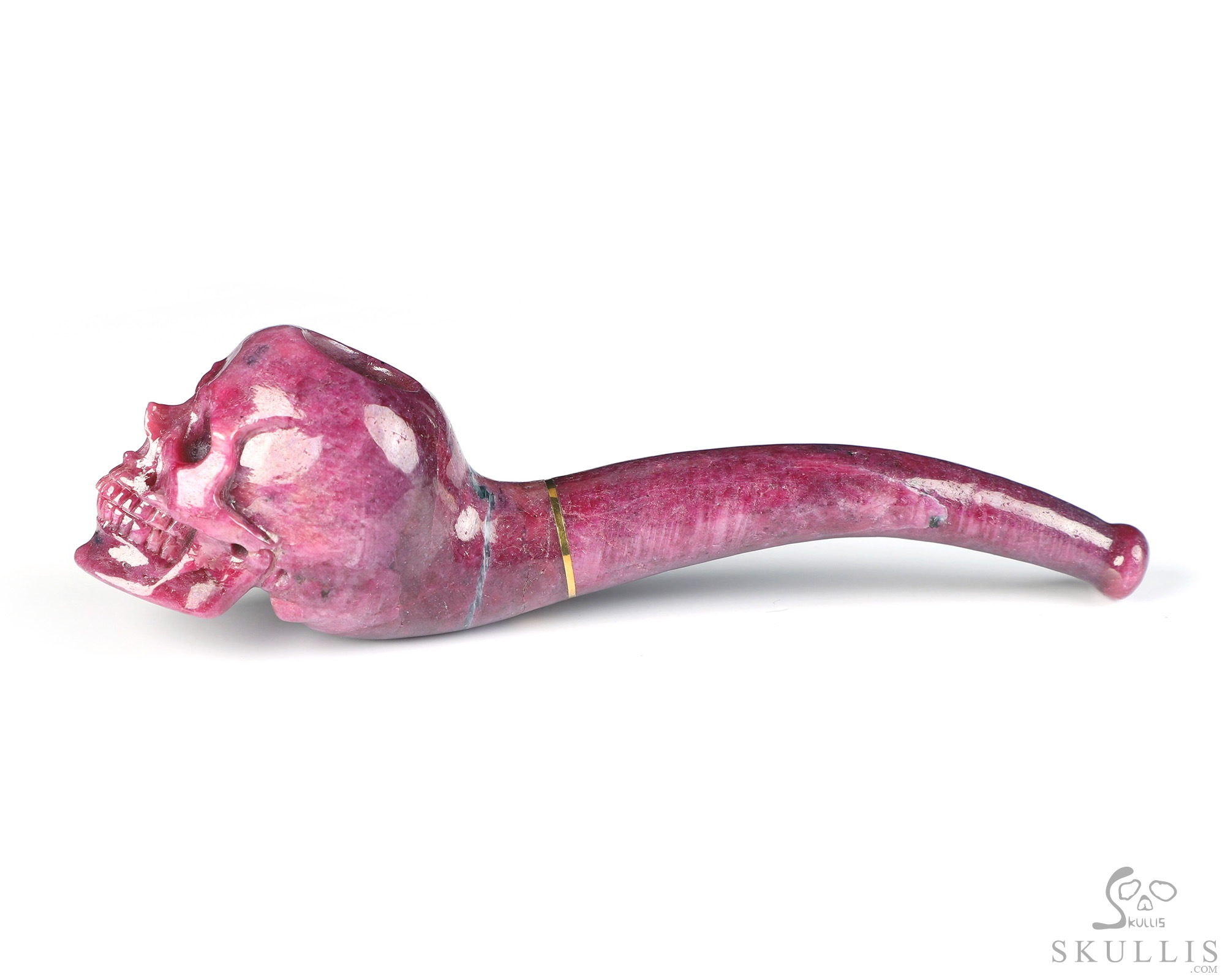 Cuddle of Cheesy Curdle - 5.6" Ruby Hand Carved Crystal Skull Pipe, 18k Gold Buckle, Crystal Healing Cuddle of Cheesy Curdle - 5.6" Ruby Hand Carved Crystal Skull Pipe, 18k Gold Buckle, Crystal Healing