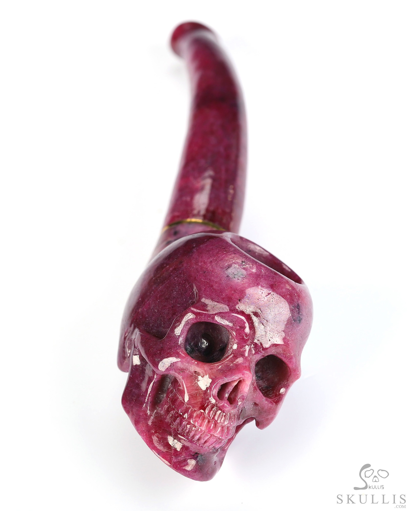 Cuddle of Cheesy Curdle - 5.6" Ruby Hand Carved Crystal Skull Pipe, 18k Gold Buckle, Crystal Healing Cuddle of Cheesy Curdle - 5.6" Ruby Hand Carved Crystal Skull Pipe, 18k Gold Buckle, Crystal Healing