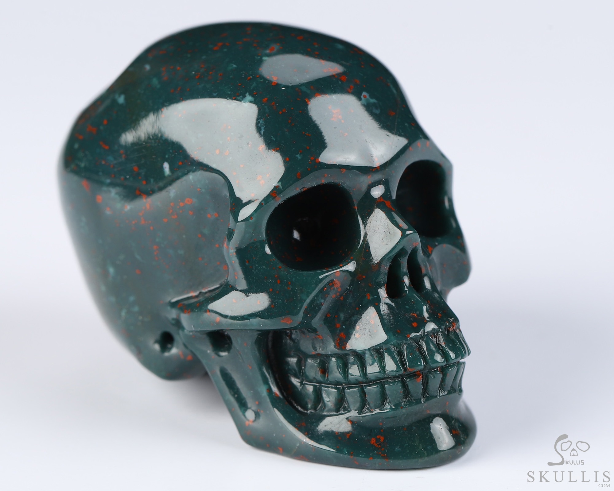 Necklace of 1.4" Bloodstone Hand Carved Crystal Skull Pendant, Skull Jewelry Necklace of 1.4" Bloodstone Hand Carved Crystal Skull Pendant, Skull Jewelry