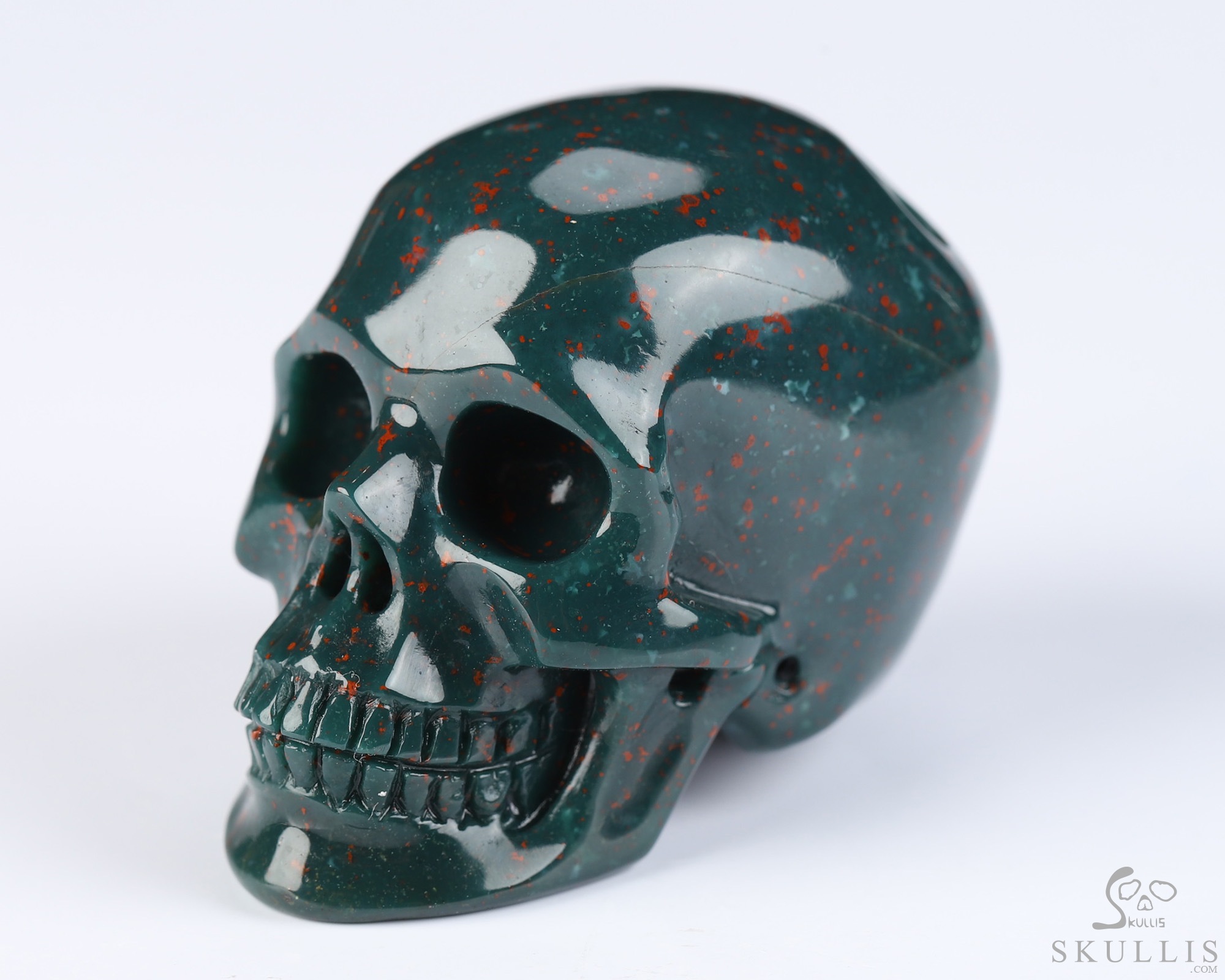 Necklace of 1.4" Bloodstone Hand Carved Crystal Skull Pendant, Skull Jewelry Necklace of 1.4" Bloodstone Hand Carved Crystal Skull Pendant, Skull Jewelry