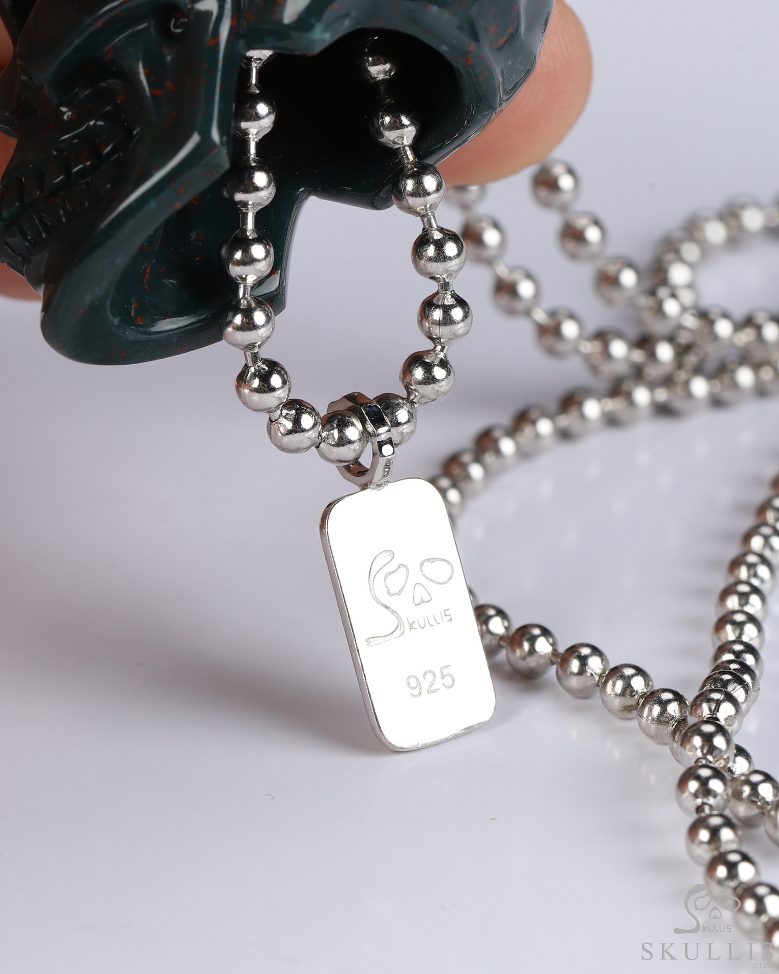 Necklace of 1.4" Bloodstone Hand Carved Crystal Skull Pendant, Skull Jewelry Necklace of 1.4" Bloodstone Hand Carved Crystal Skull Pendant, Skull Jewelry