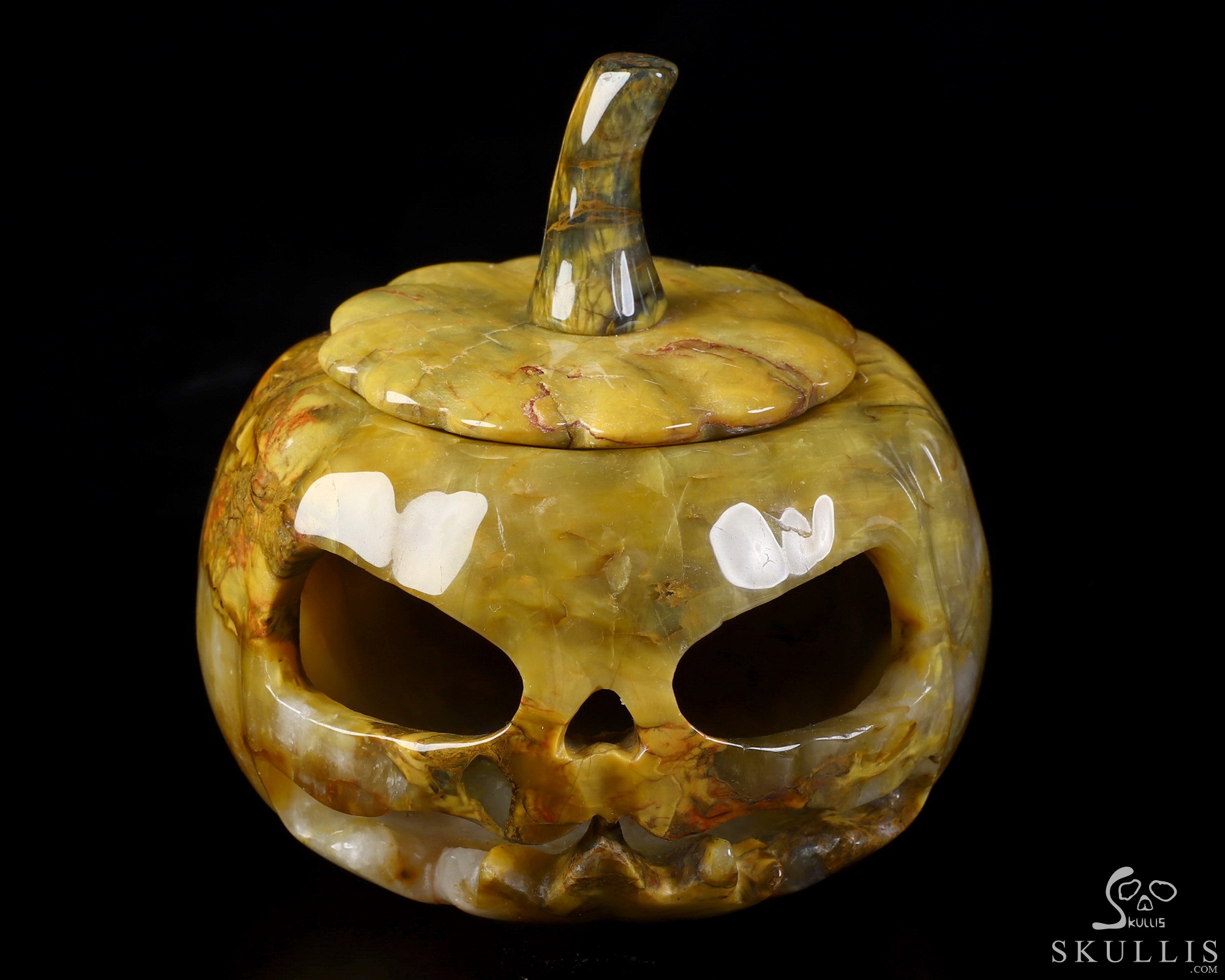 4.5" New Pietersite Hand Carved Hollow Pumpkin Crystal Skull Sculpture, Crystal Healing 4.5" New Pietersite Hand Carved Hollow Pumpkin Crystal Skull Sculpture, Crystal Healing